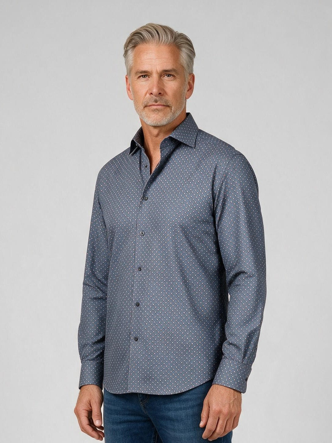Bugatchi Ooohcotton L/S Devon Shirt, Anthracite, detail | Mondo Uomo Naples FL