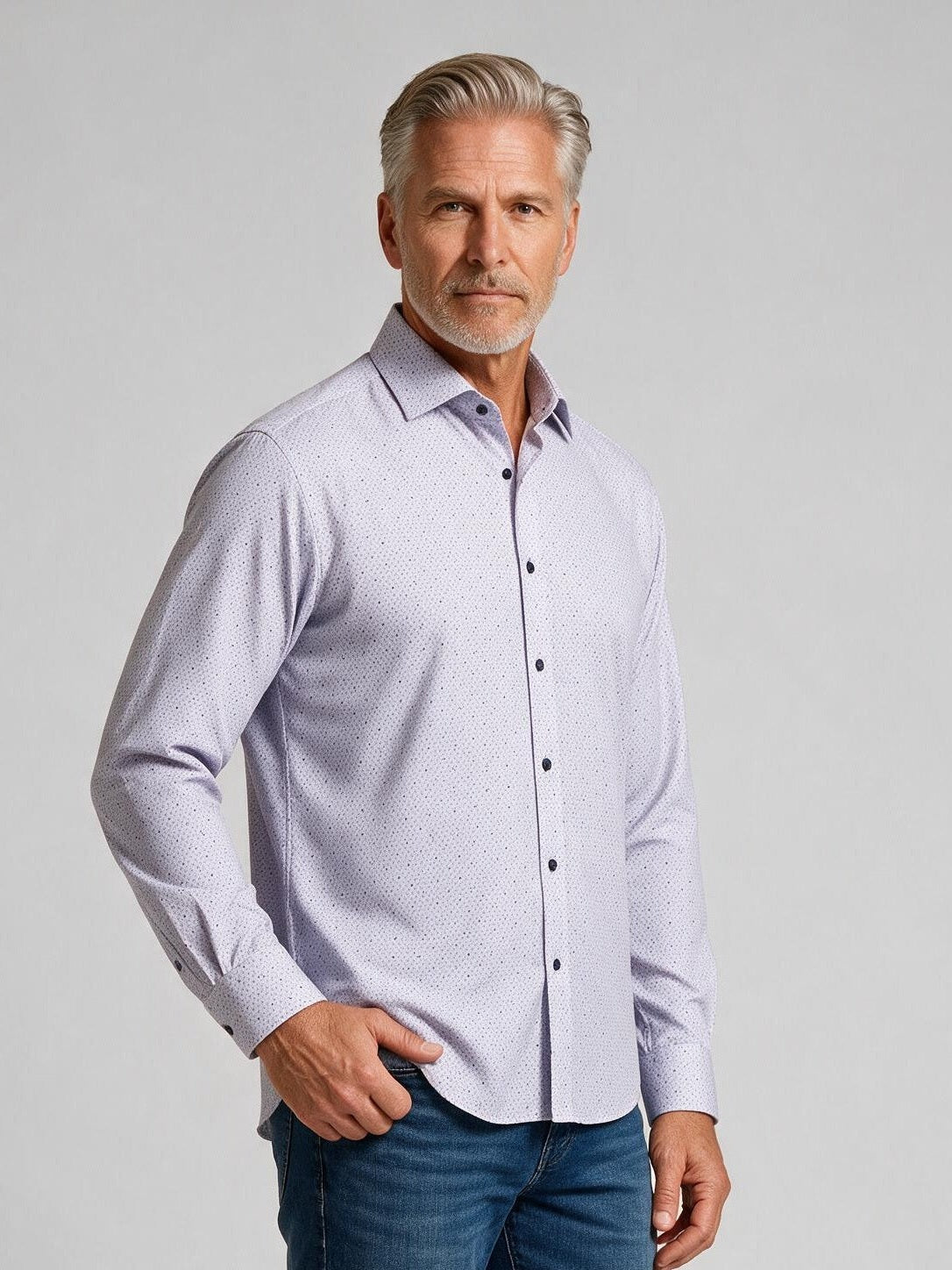 Bugatchi Ooohcotton L/S Devon Shirt, Orchid, fabric detail | Mondo Uomo Naples FL