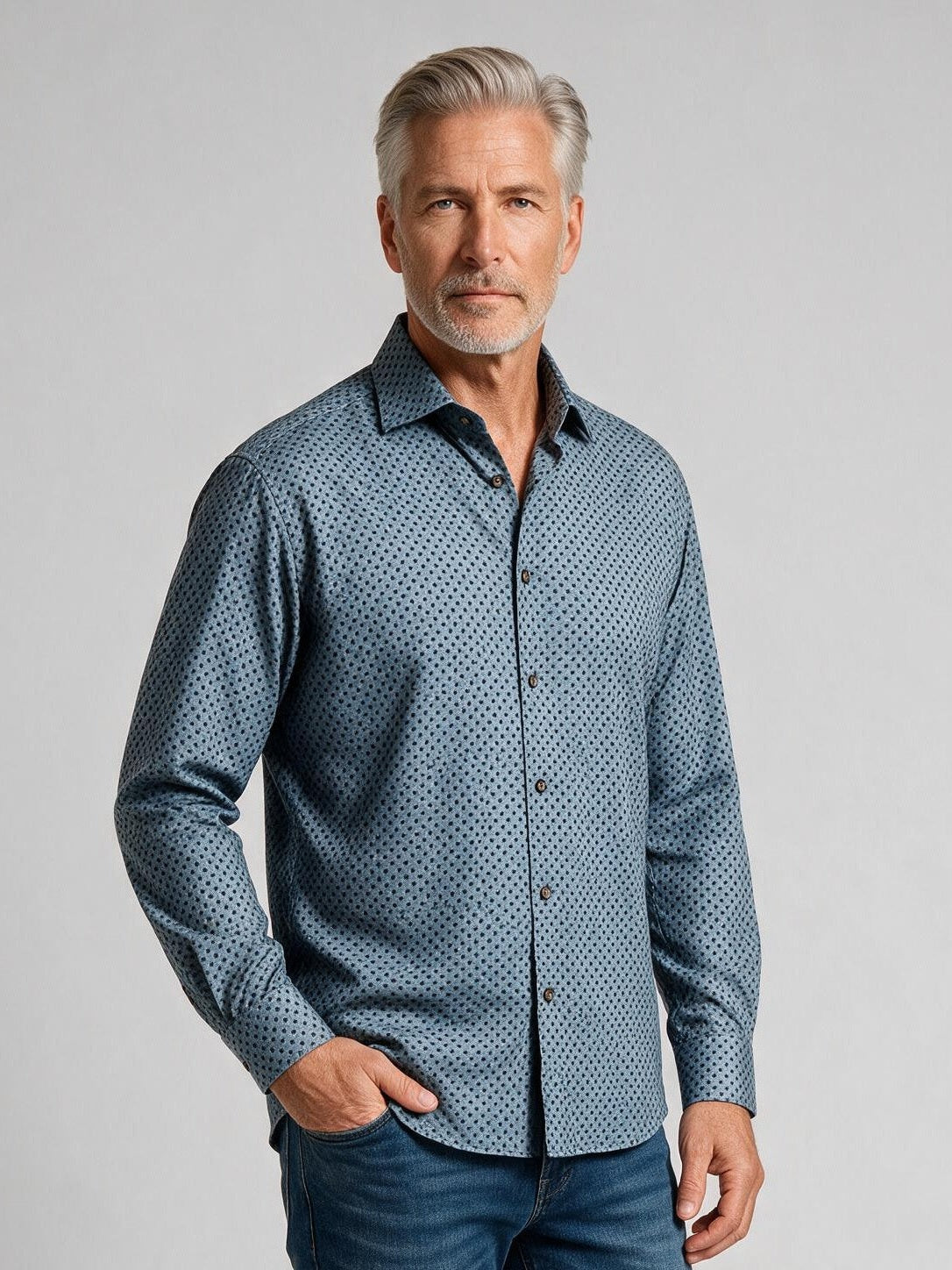 Bugatchi Ooohcotton L/S Devon Shirt, Peacock, detail | Mondo Uomo Naples FL