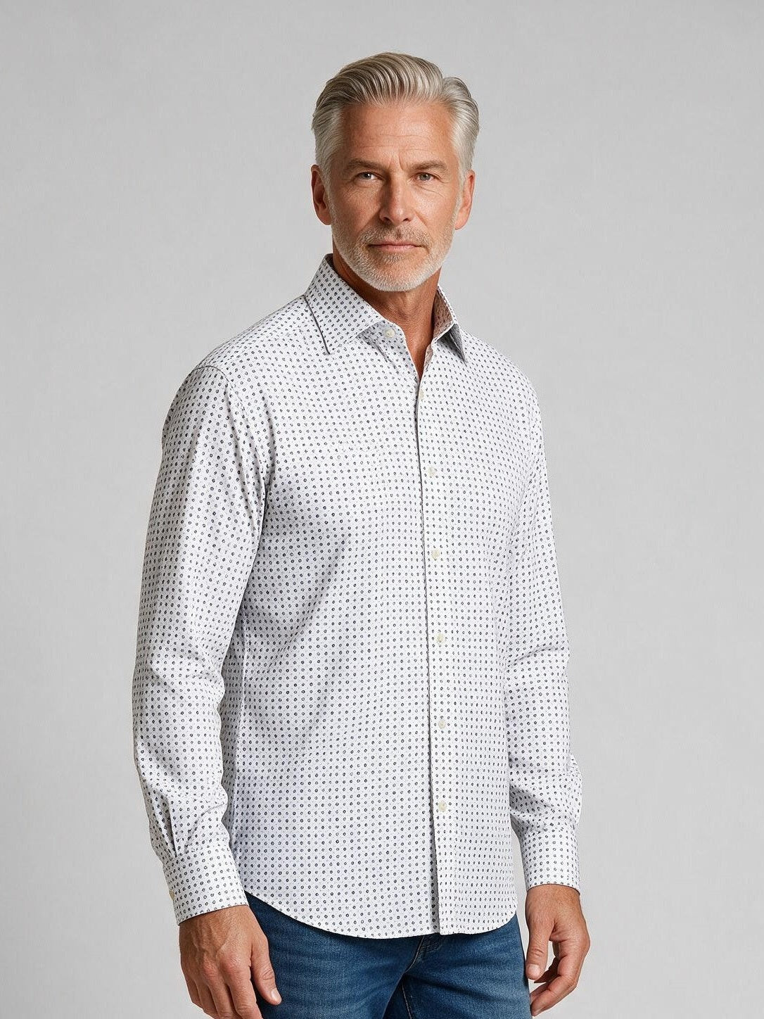 Bugatchi Ooohcotton L/S Devon Shirt, White, detail | Mondo Uomo Naples FL