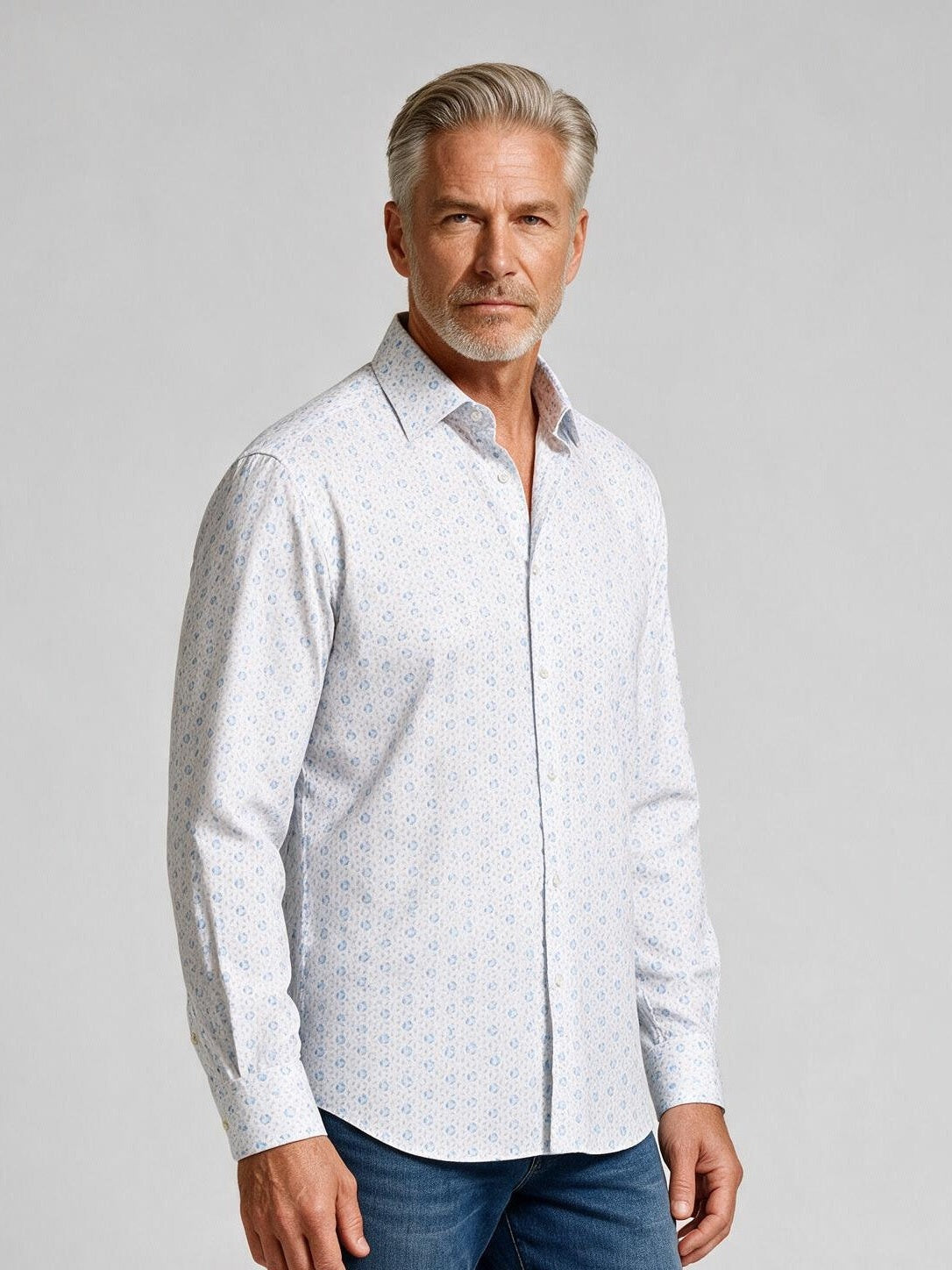 Bugatchi Ooohcotton L/S James Shirt, Air Blue, detail | Mondo Uomo Naples FL
