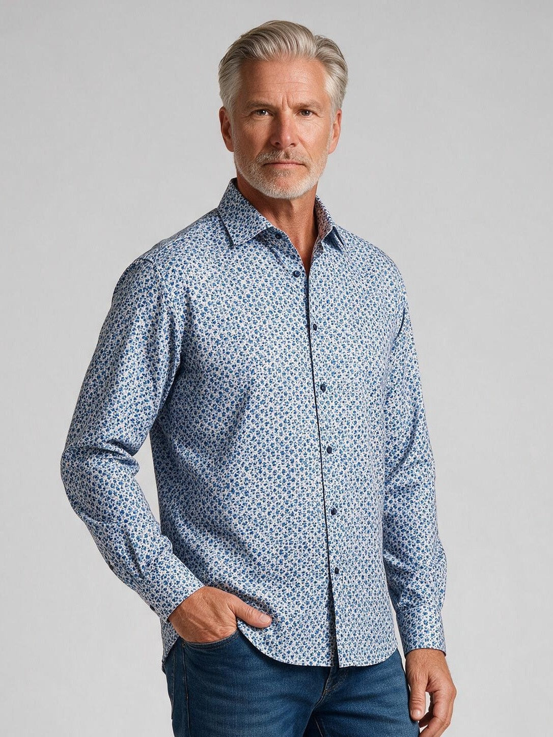 Bugatchi Ooohcotton L/S James Shirt, Air Blue, detail | Mondo Uomo Naples FL