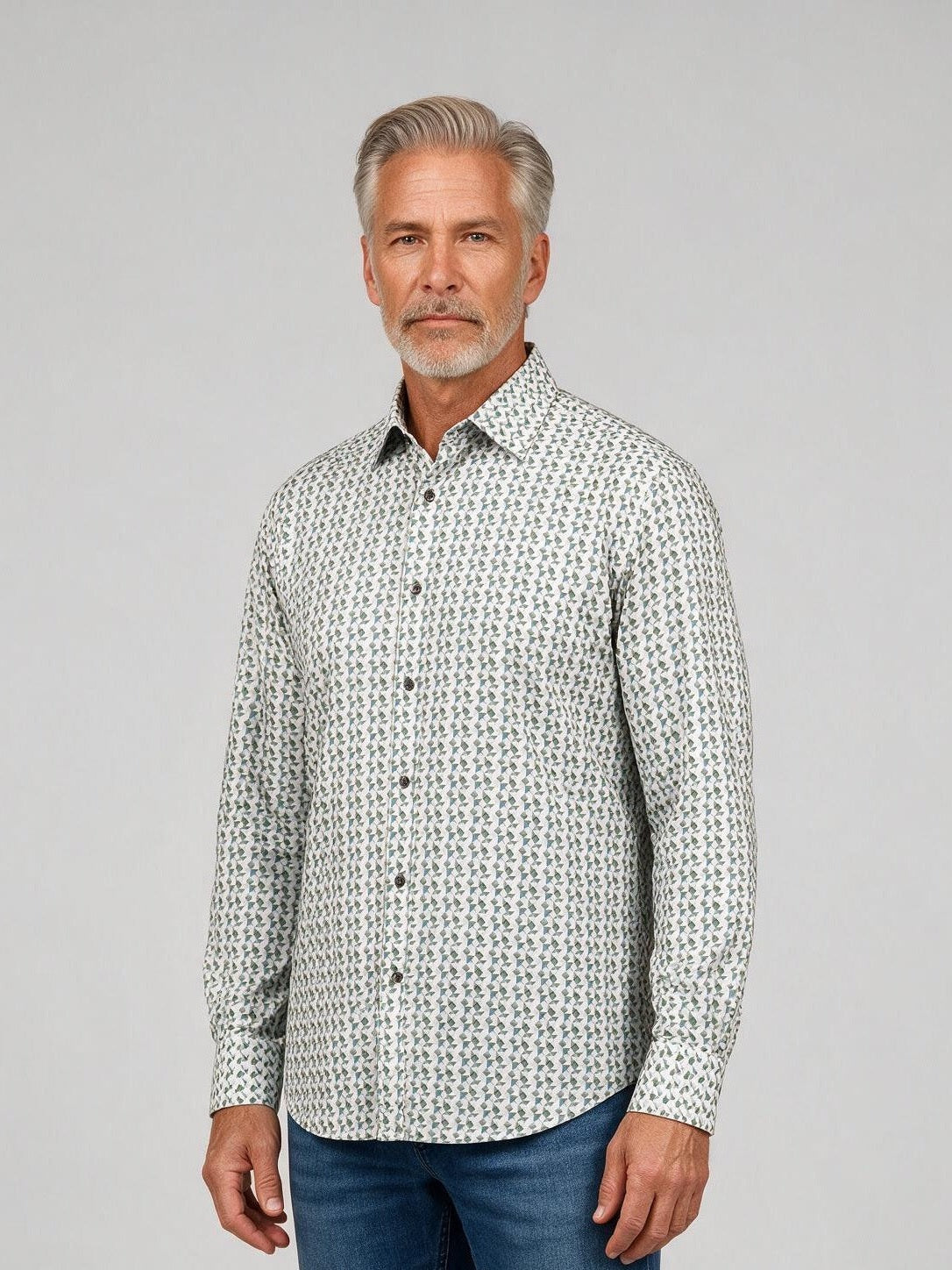 Bugatchi Ooohcotton L/S James Shirt, Avocado, fabric detail | Mondo Uomo Naples FL