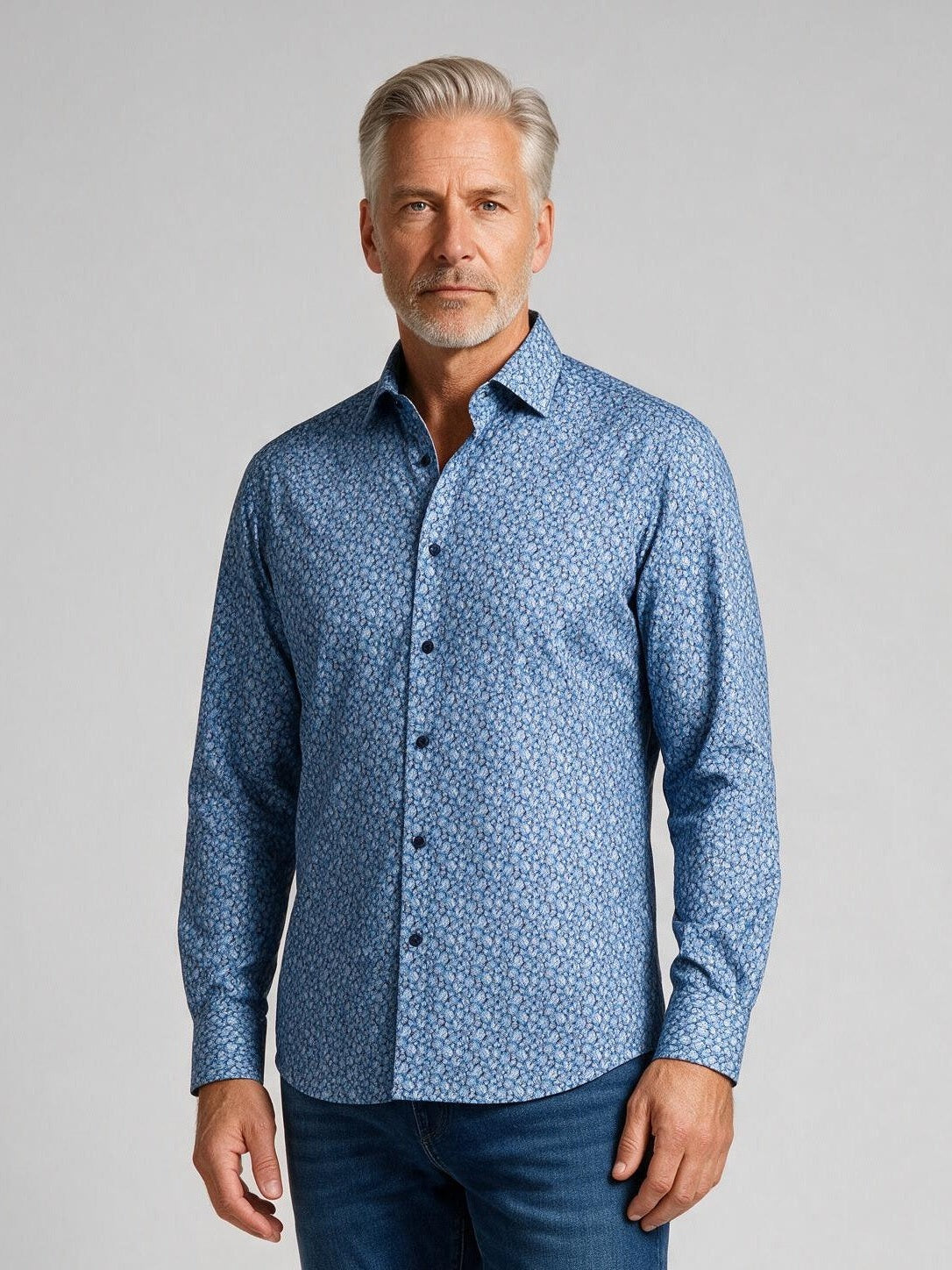 Bugatchi Ooohcotton L/S James Shirt, Classic Blue, detail | Mondo Uomo Naples FL