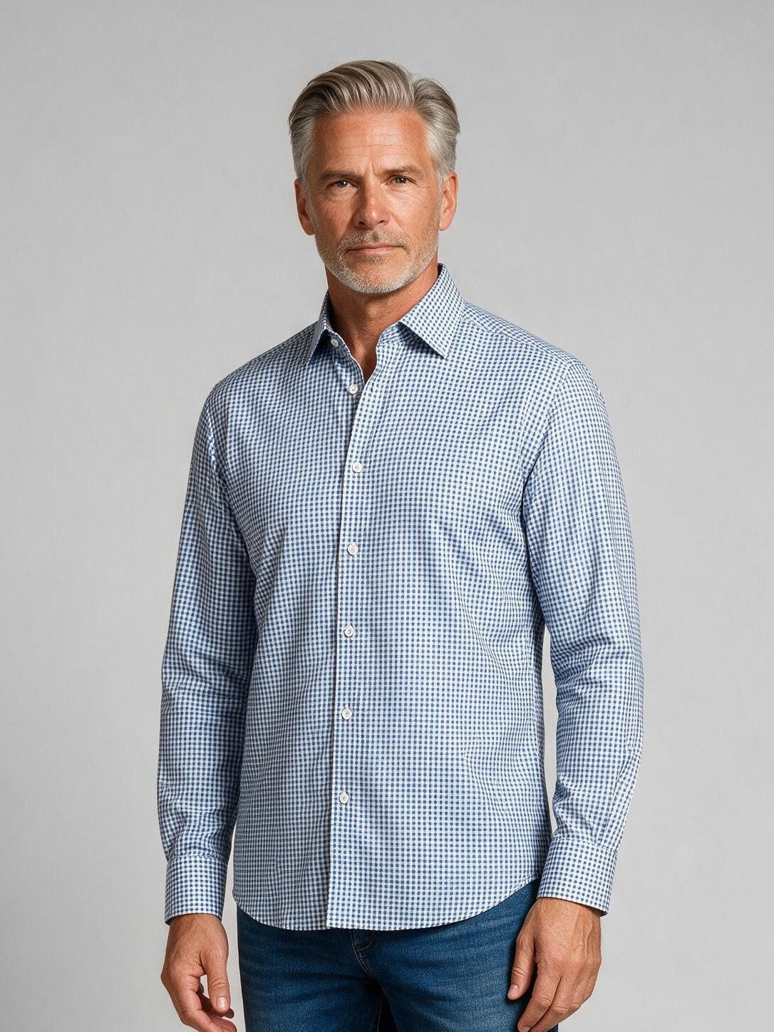 Bugatchi Ooohcotton L/S James Shirt, Classic Blue, fabric detail | Mondo Uomo Naples FL
