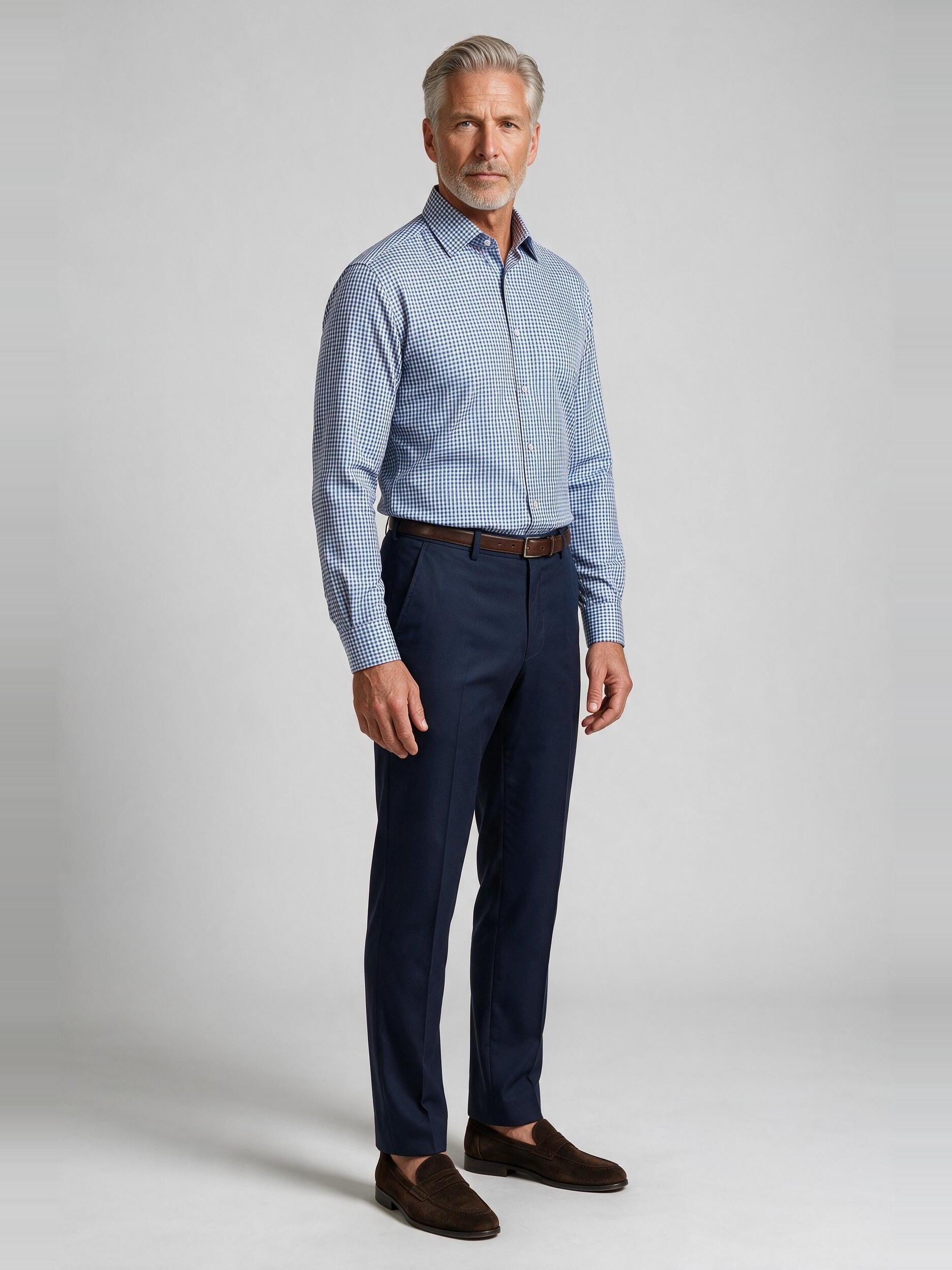 Bugatchi Ooohcotton L/S James Shirt, Classic Blue, worn with a dress trouser | Mondo Uomo Naples FL