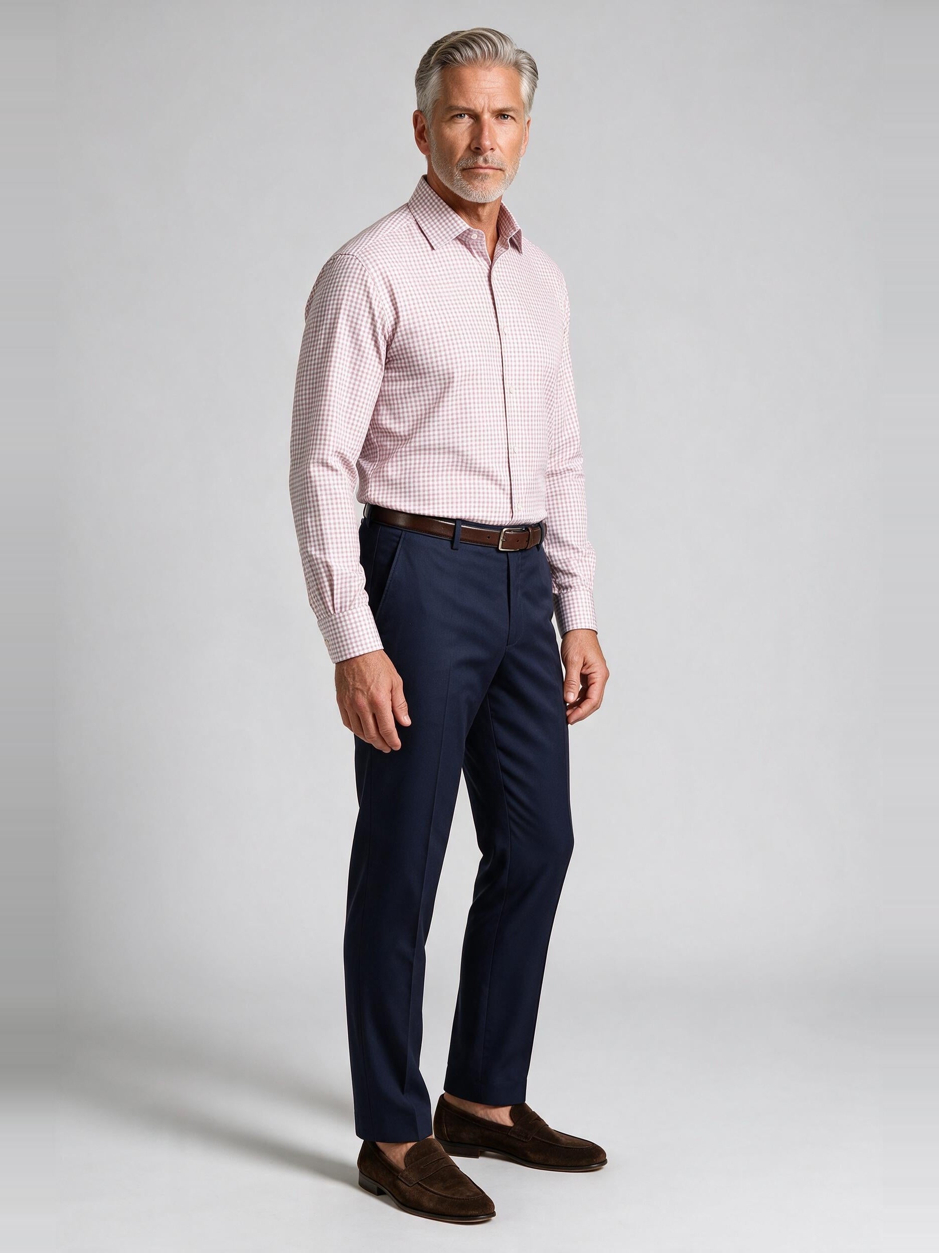 Bugatchi Ooohcotton L/S James Shirt, Dusty Pink, worn with a dress trouser | Mondo Uomo Naples FL