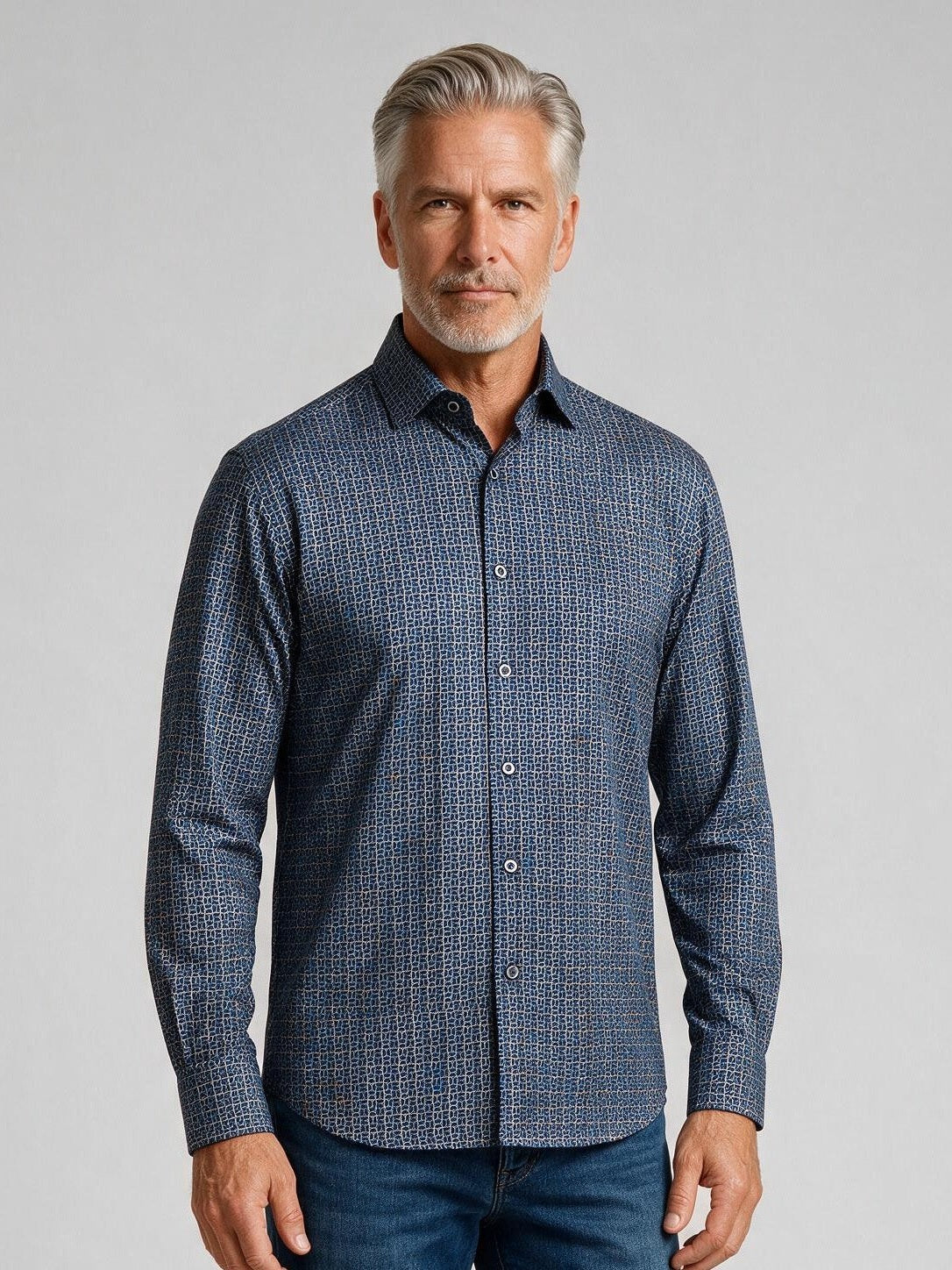 Bugatchi Ooohcotton L/S James Shirt, Indigo, detail | Mondo Uomo Naples FL