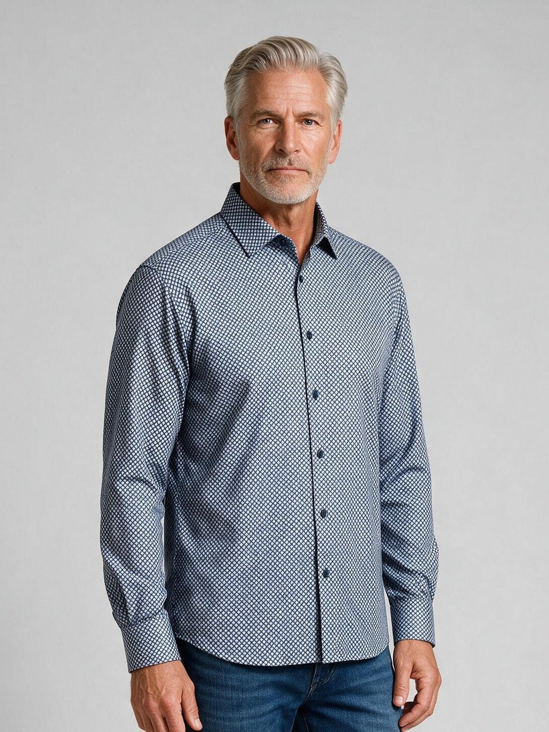 Bugatchi Ooohcotton L/S James Shirt, Marine Blue, detail | Mondo Uomo Naples FL