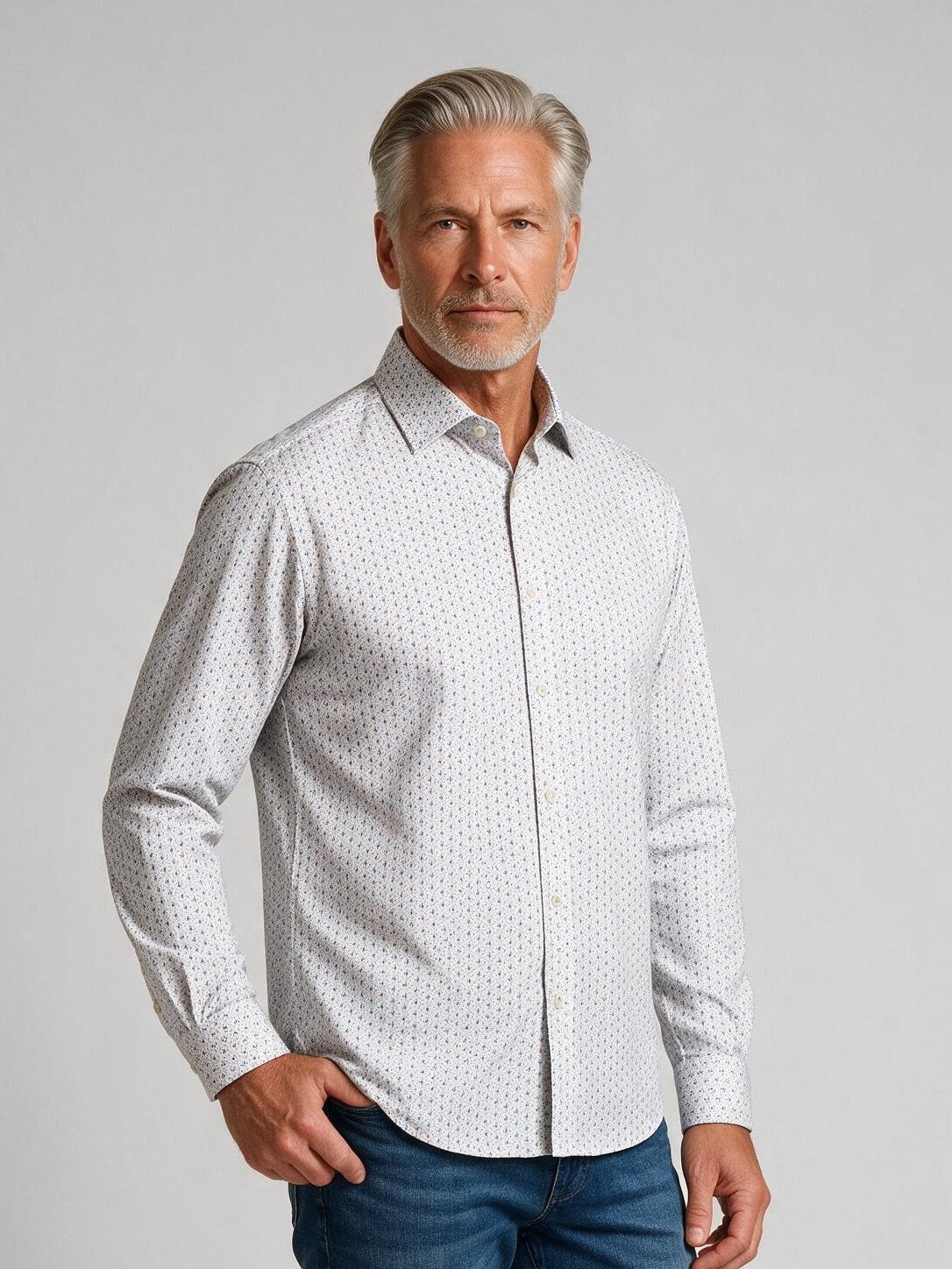Bugatchi Ooohcotton L/S James Shirt, Sand, fabric detail | Mondo Uomo Naples FL