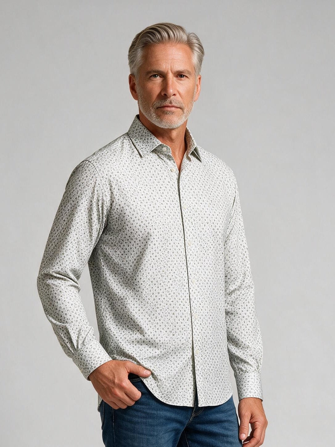Bugatchi Ooohcotton L/S James Shirt, Seafoam, detail | Mondo Uomo Naples FL