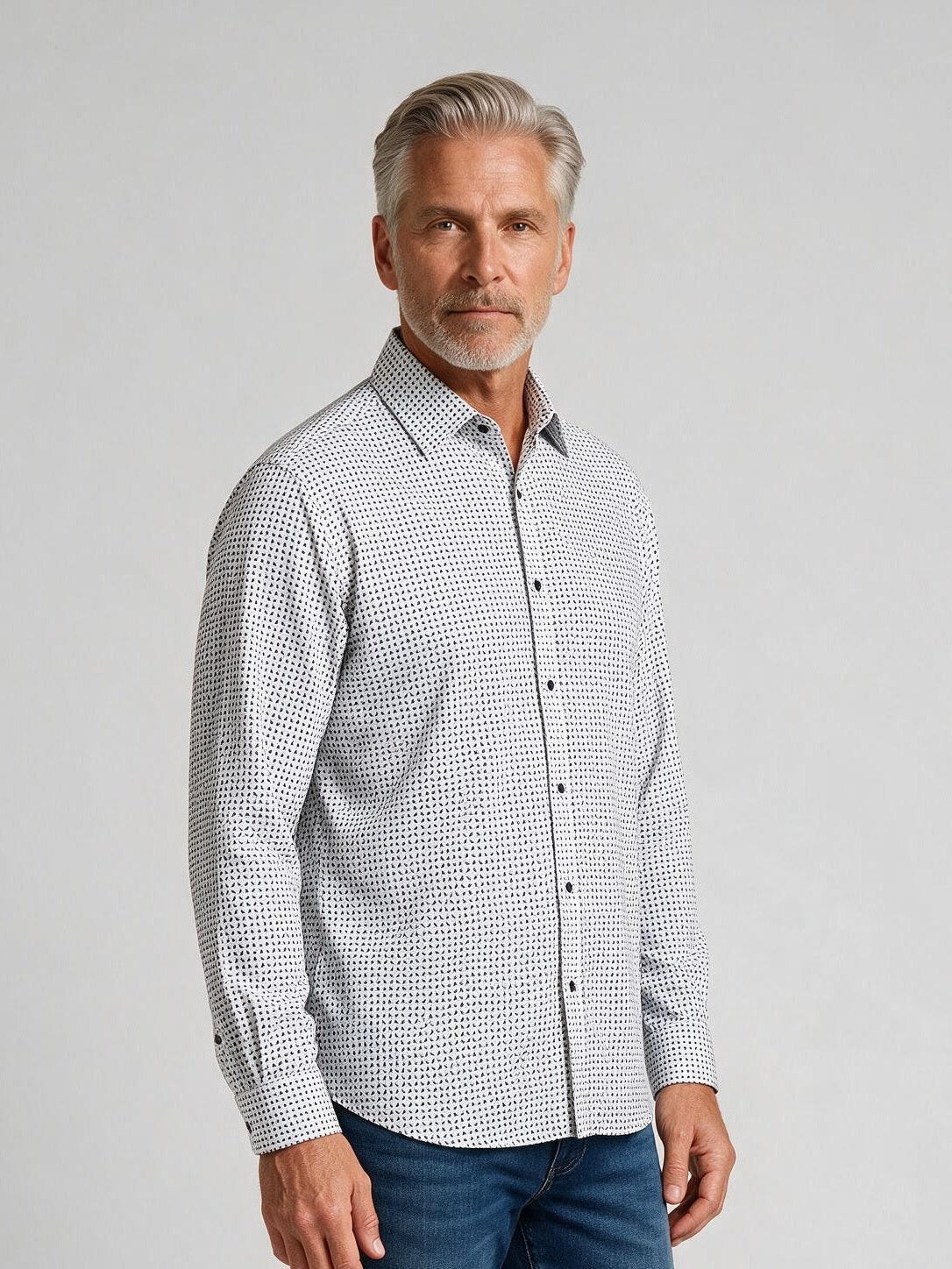 Bugatchi Ooohcotton L/S James Shirt, White, detail | Mondo Uomo Naples FL
