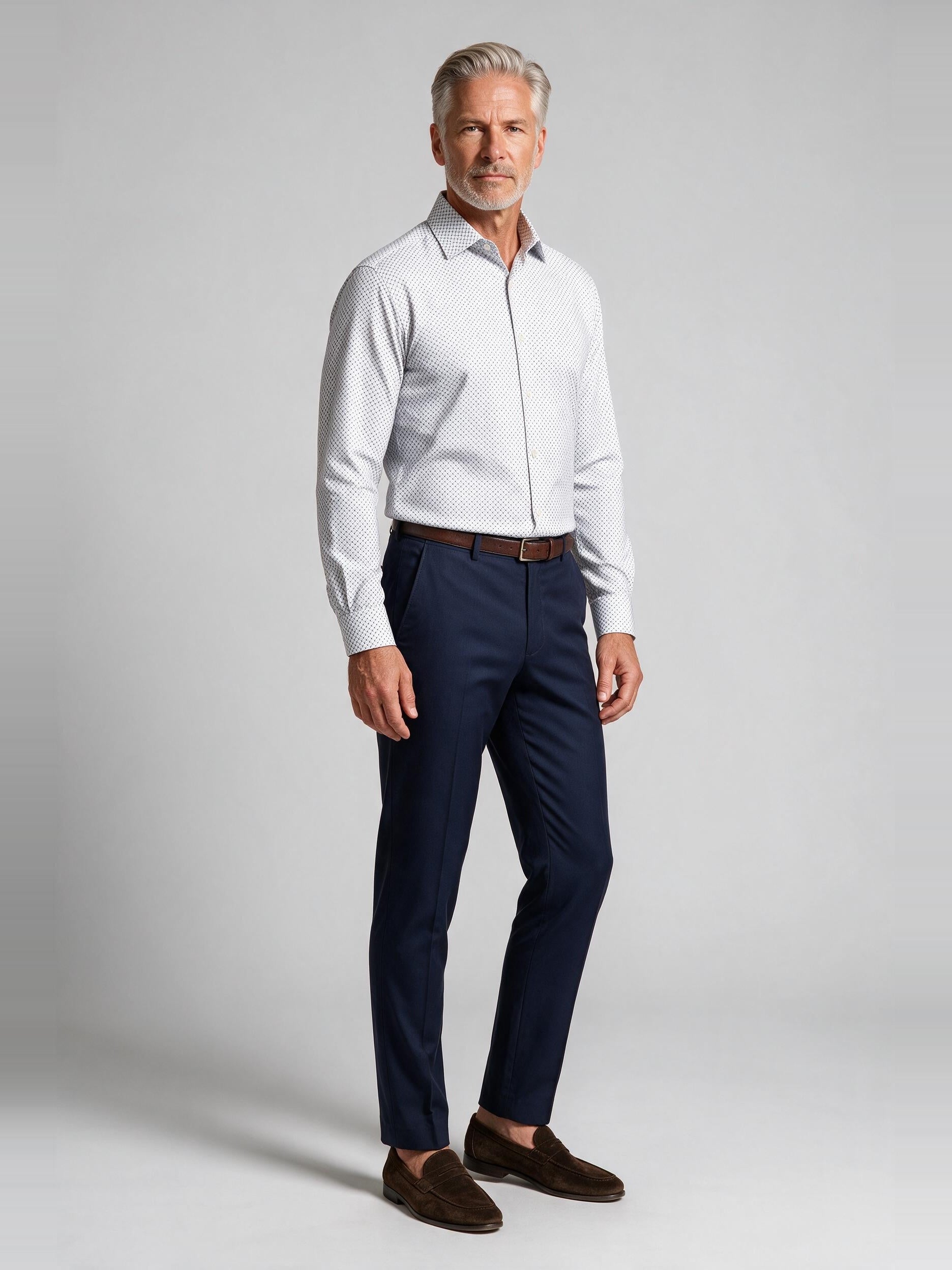 Bugatchi Ooohcotton L/S James Shirt, White, worn with a dress trouser | Mondo Uomo Naples FL