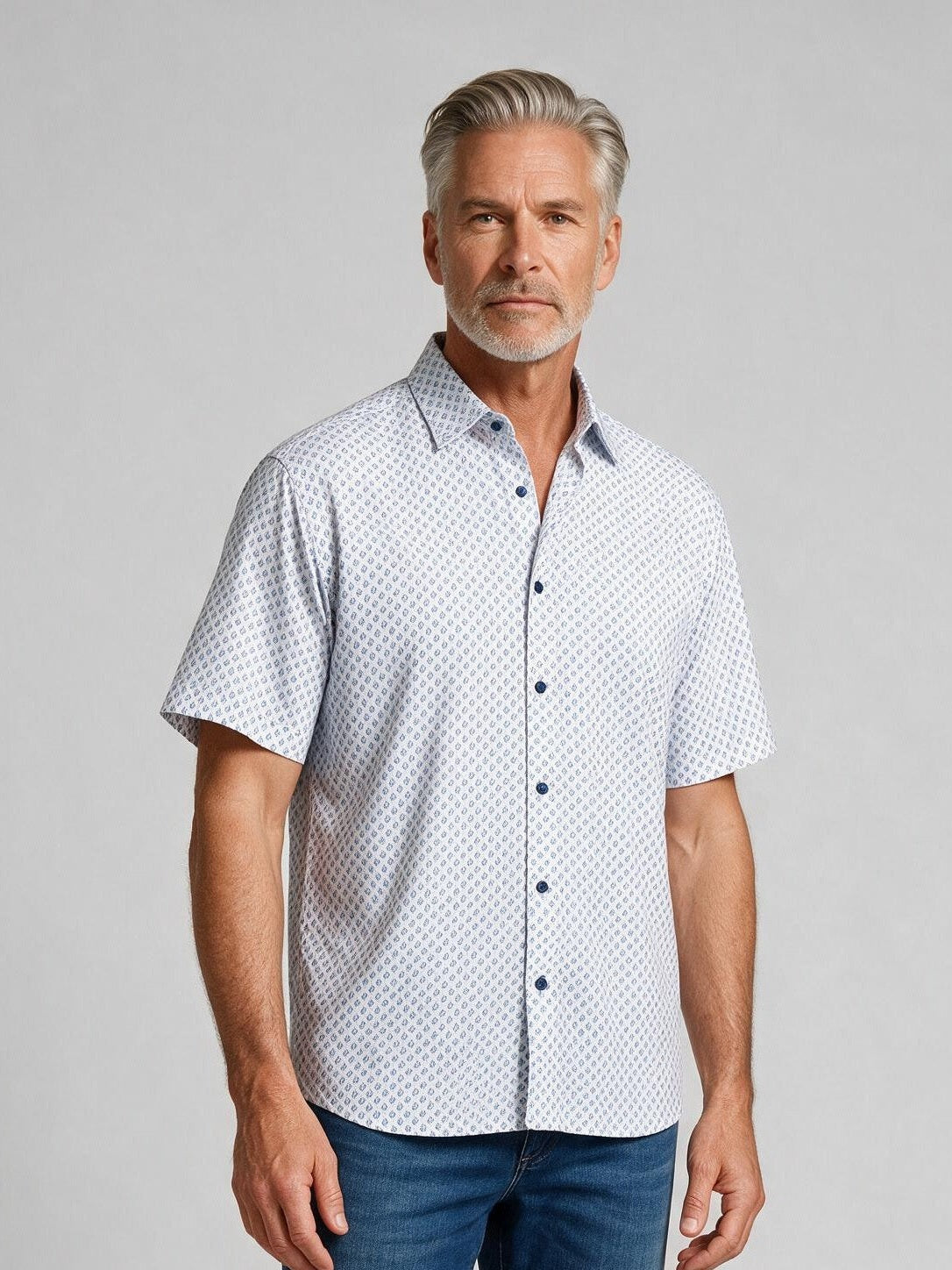 Bugatchi Ooohcotton S/S Miles Shirt, Air Blue, fabric detail | Mondo Uomo Naples FL