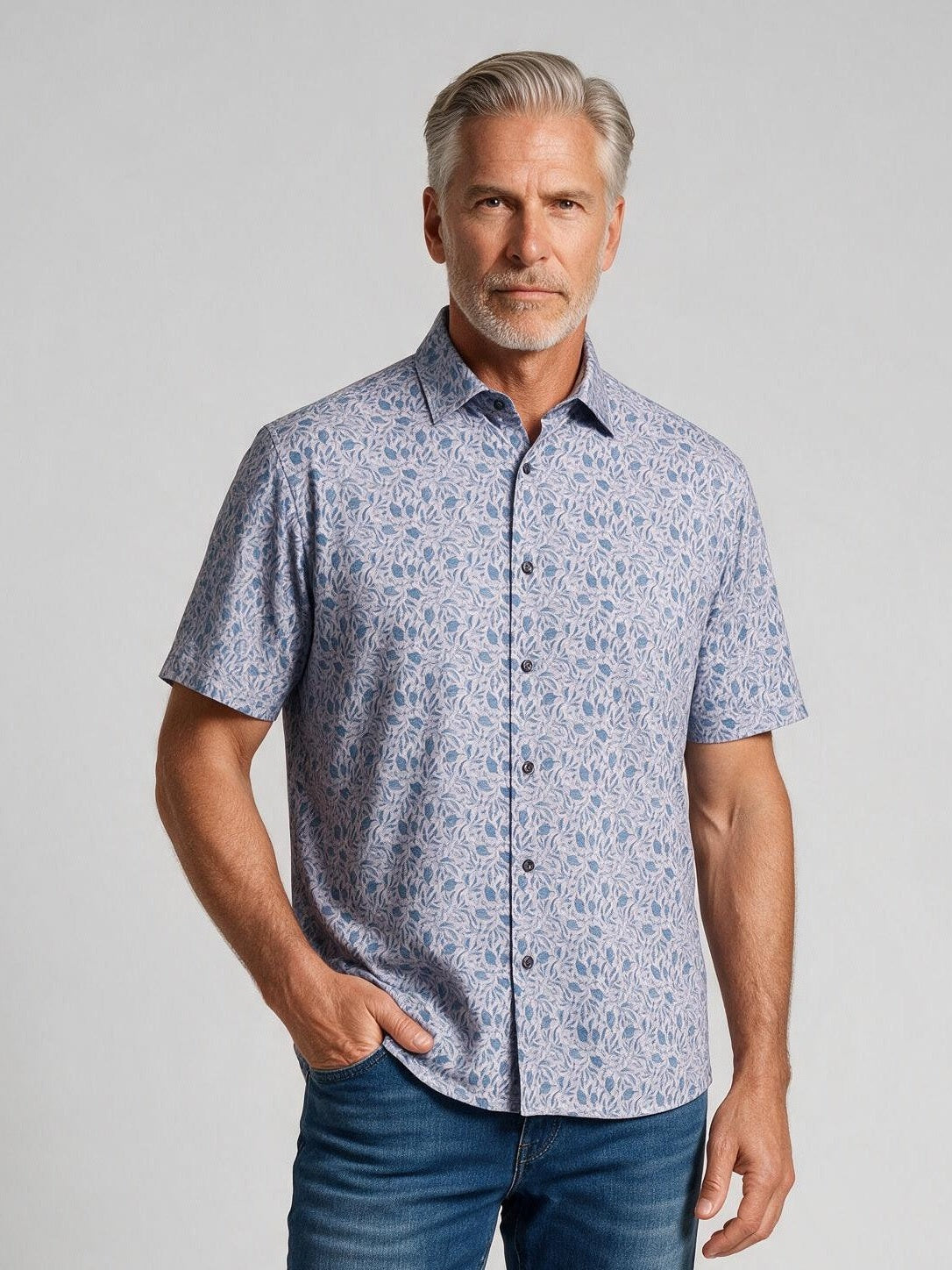 Bugatchi Ooohcotton S/S Miles Shirt, Dusty Pink, fabric detail | Mondo Uomo Naples FL