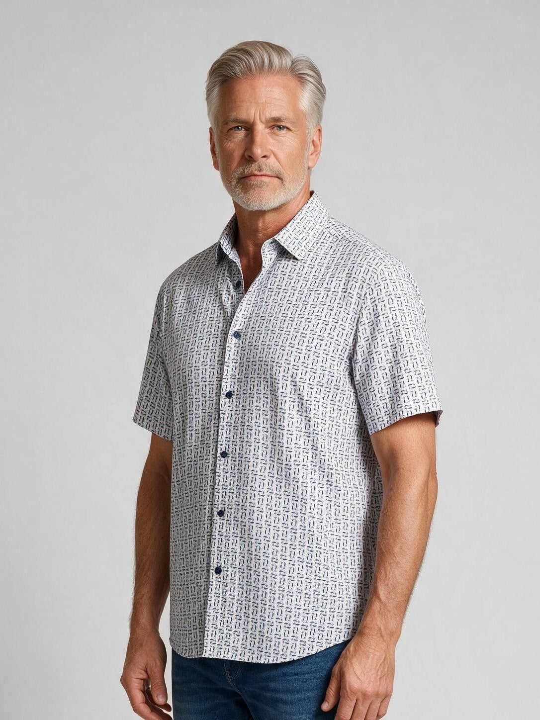 Bugatchi Ooohcotton S/S Miles Shirt, Marine Blue, fabric detail | Mondo Uomo Naples FL