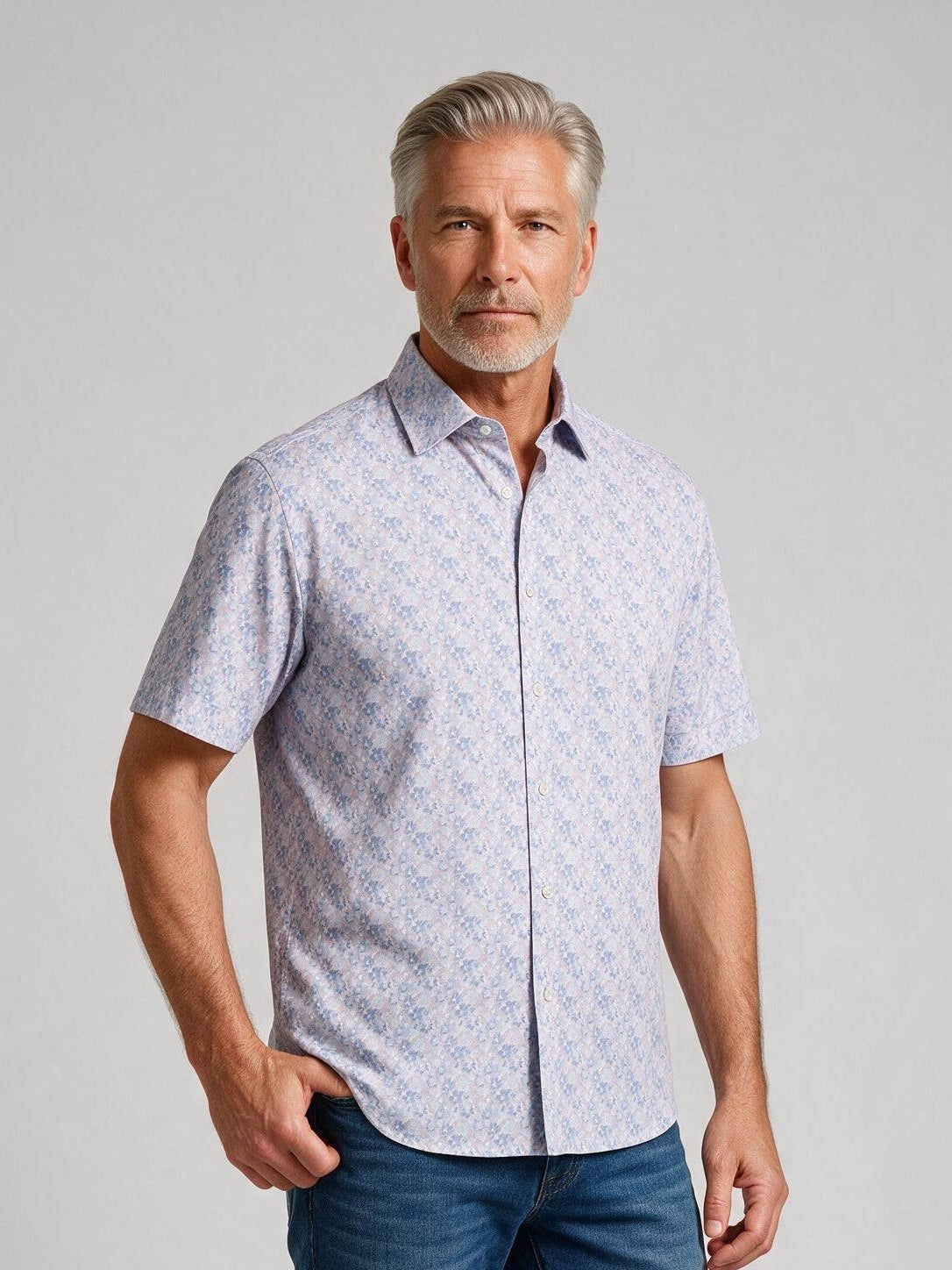 Bugatchi Ooohcotton S/S Miles Shirt, Orchid, fabric detail | Mondo Uomo Naples FL