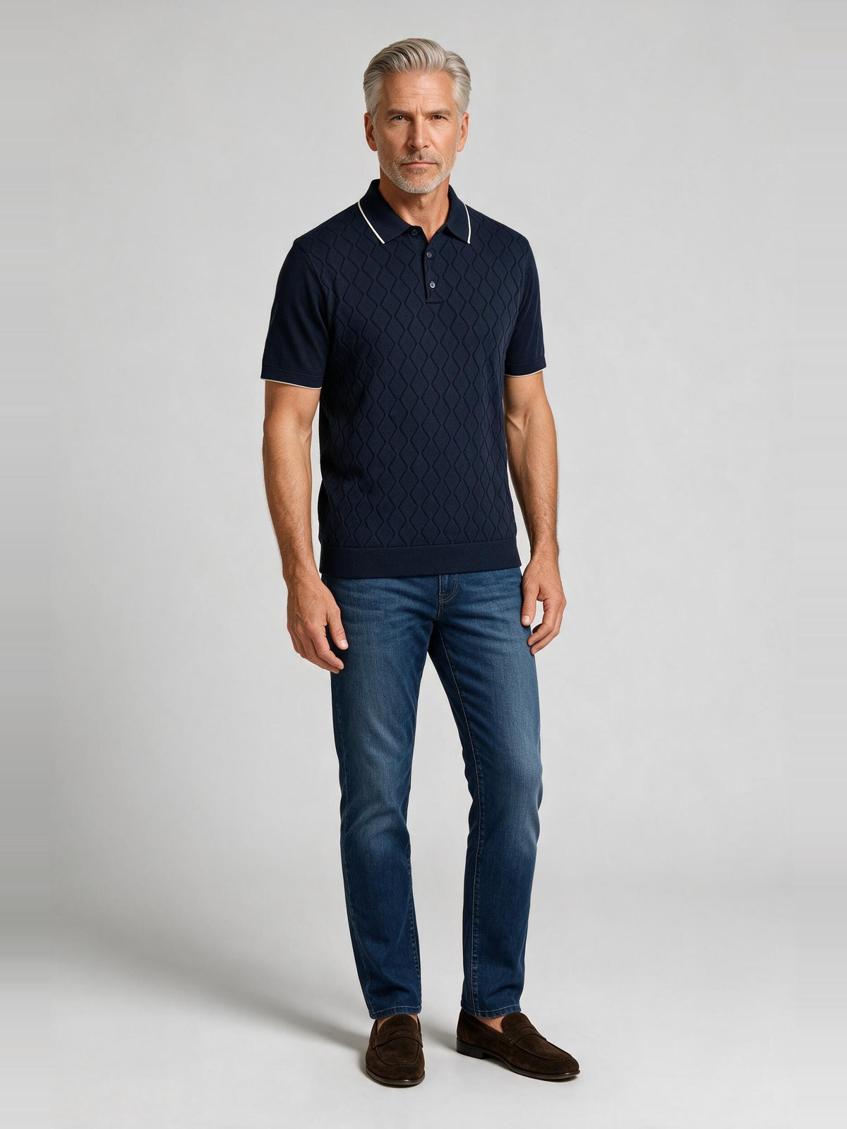 Bugatchi S/S Argyle Polo Sweater, Navy | Mondo Uomo Naples FL