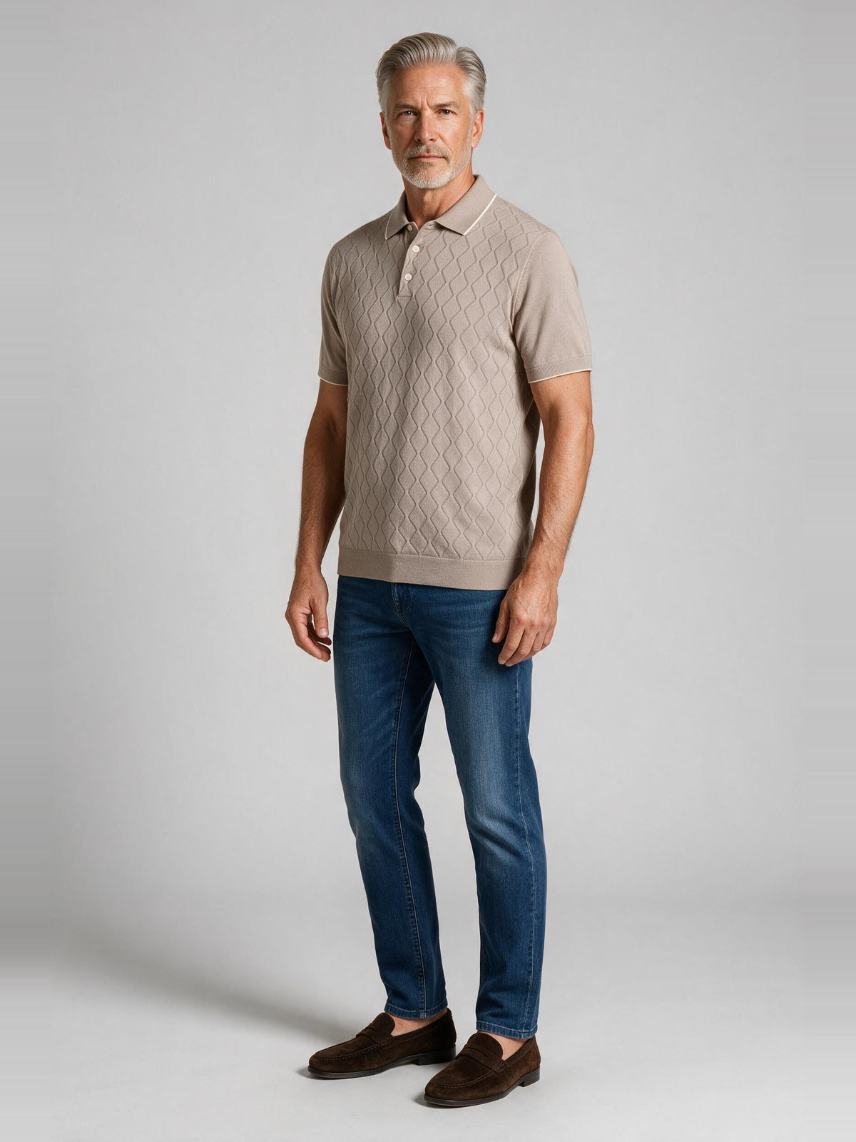 Bugatchi S/S Argyle Polo Sweater, Oatmeal | Mondo Uomo Naples FL