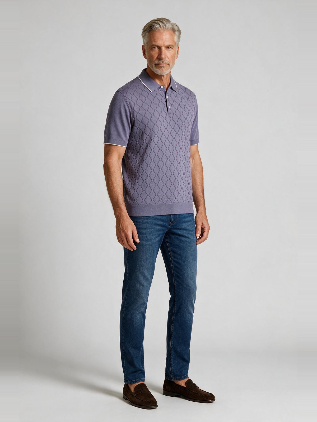 Bugatchi S/S Argyle Polo Sweater, Orchid | Mondo Uomo Naples FL