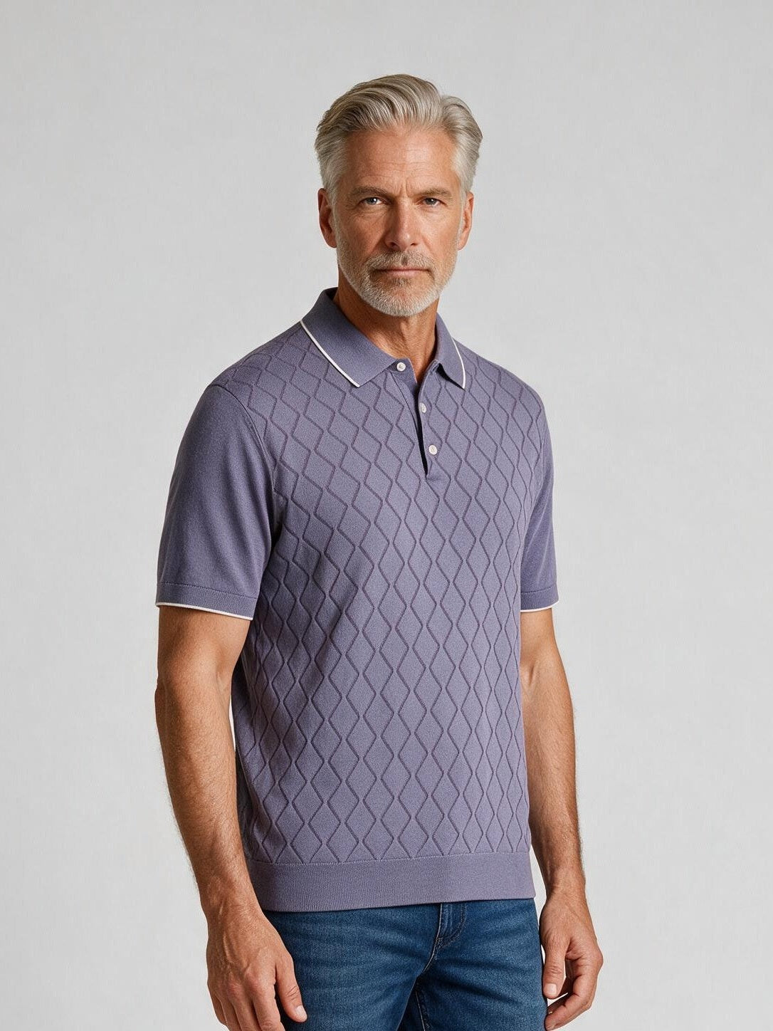 Bugatchi S/S Argyle Polo Sweater, Orchid, detail | Mondo Uomo Naples FL
