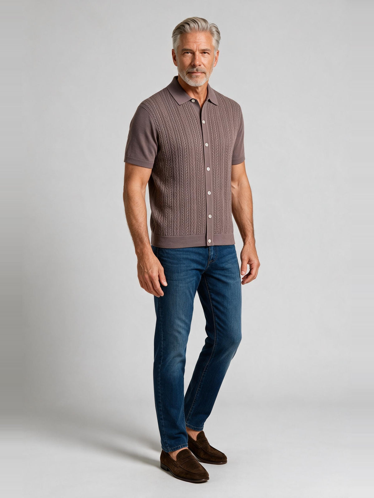 Bugatchi S/S Button front Knit Shirt, Walnut | Mondo Uomo Naples FL