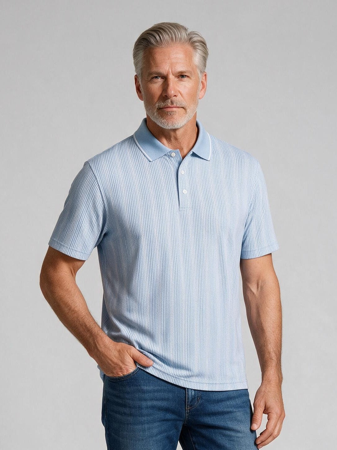 Bugatchi S/S Harlan Polo, Sky, detail | Mondo Uomo Naples FL