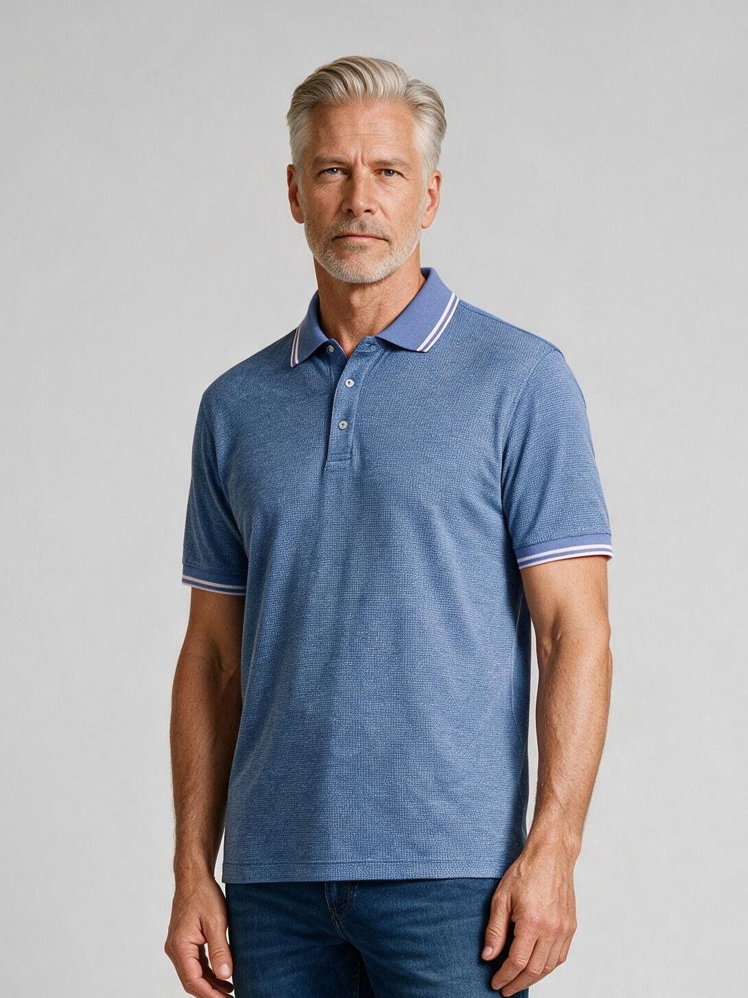 Bugatchi S/S Polo, Classic Blue, detail | Mondo Uomo Naples FL