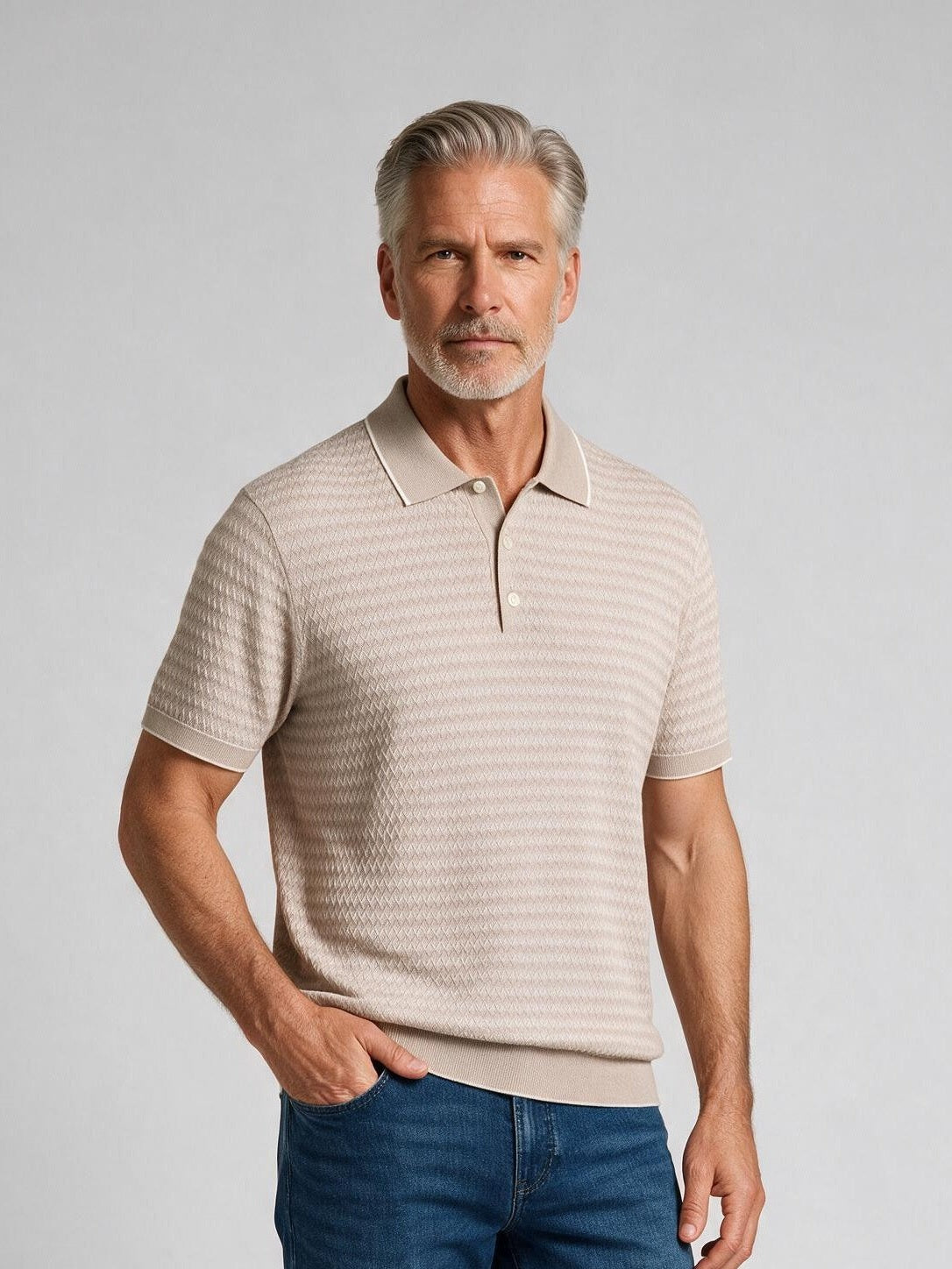 Bugatchi S/S Polo Sweater, Oatmeal, detail | Mondo Uomo Naples FL