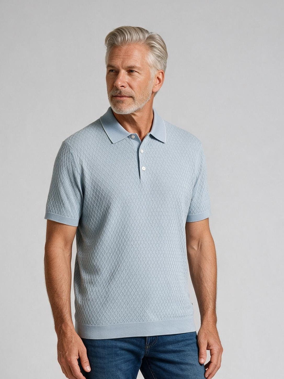 Bugatchi S/S Polo Sweater, Steel, detail | Mondo Uomo Naples FL