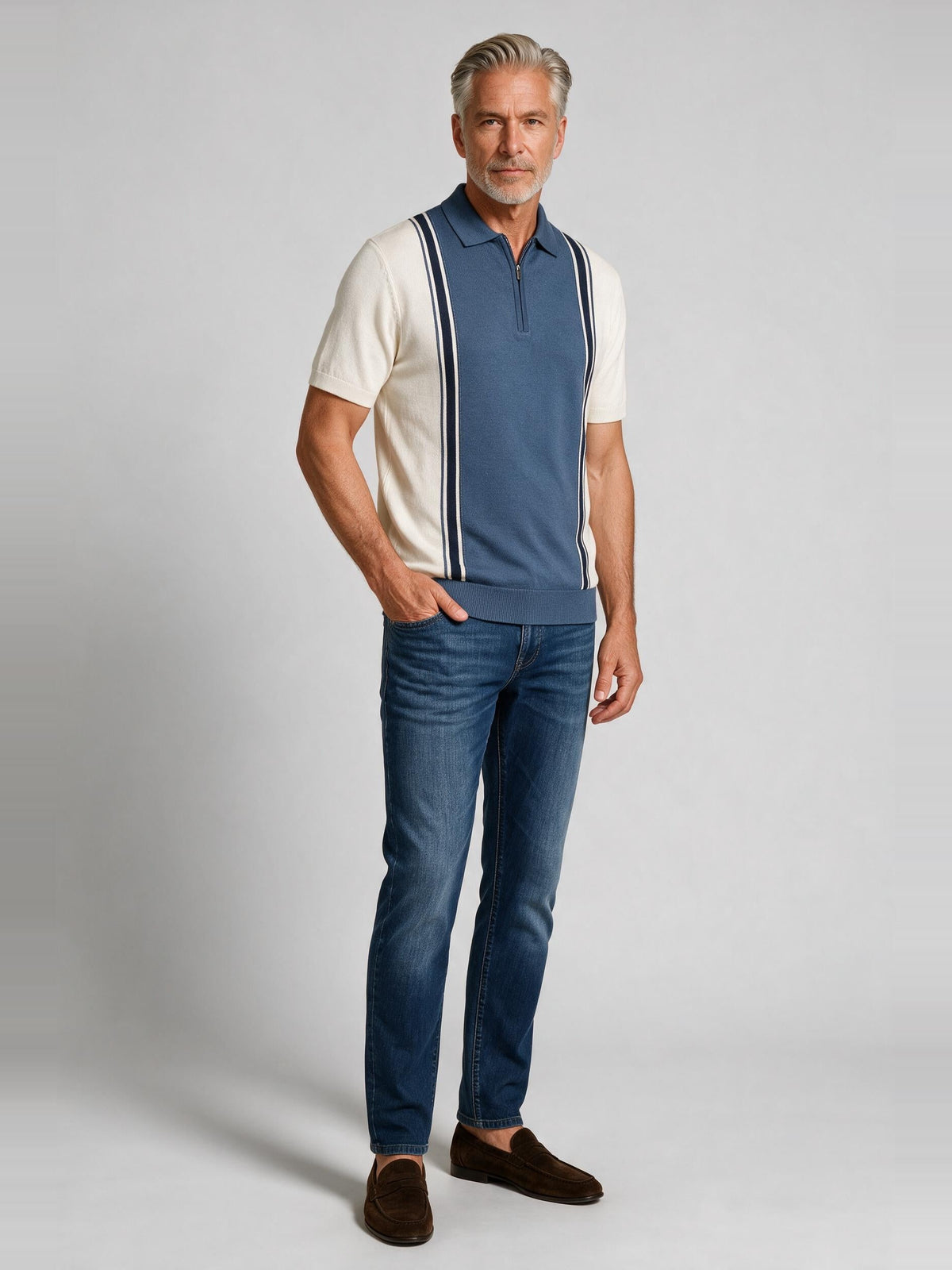 Bugatchi S/S Quarter-Zip Polo Sweater, Air Blue | Mondo Uomo Naples FL