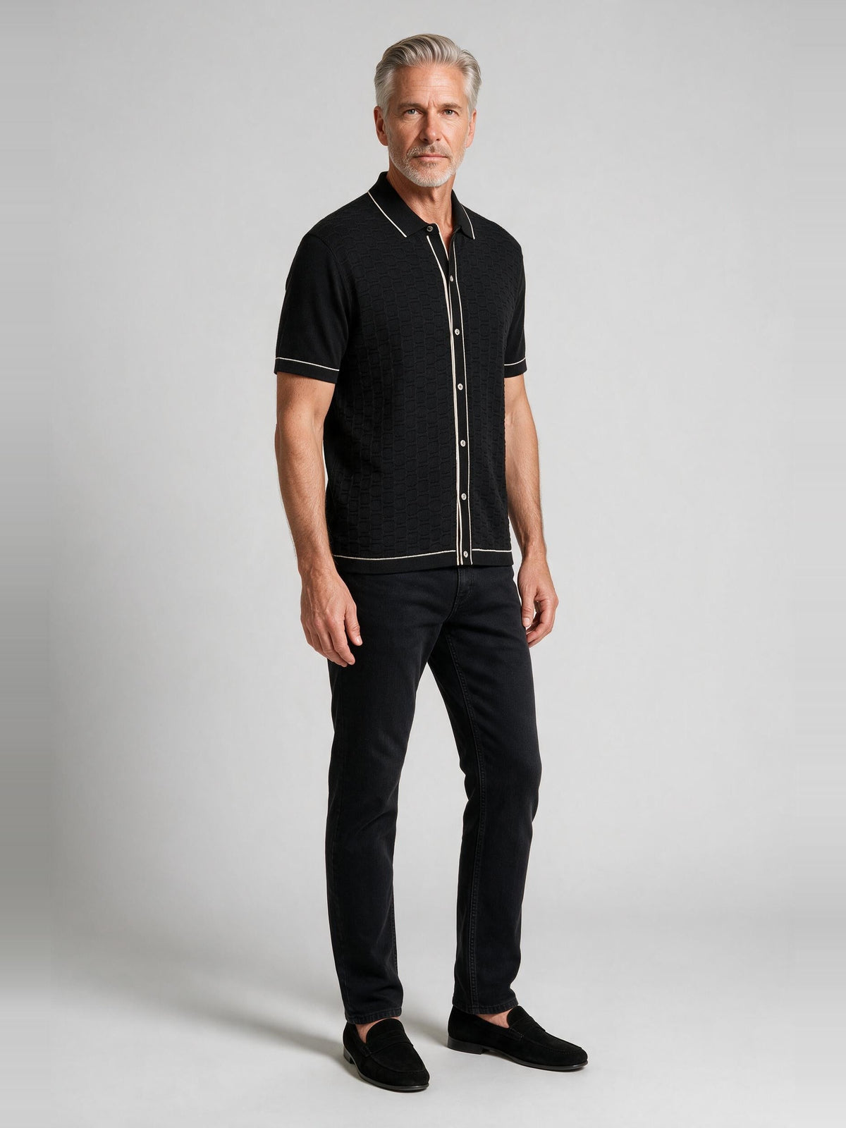 Bugatchi S/S Shirt Sweater, Black | Mondo Uomo Naples FL