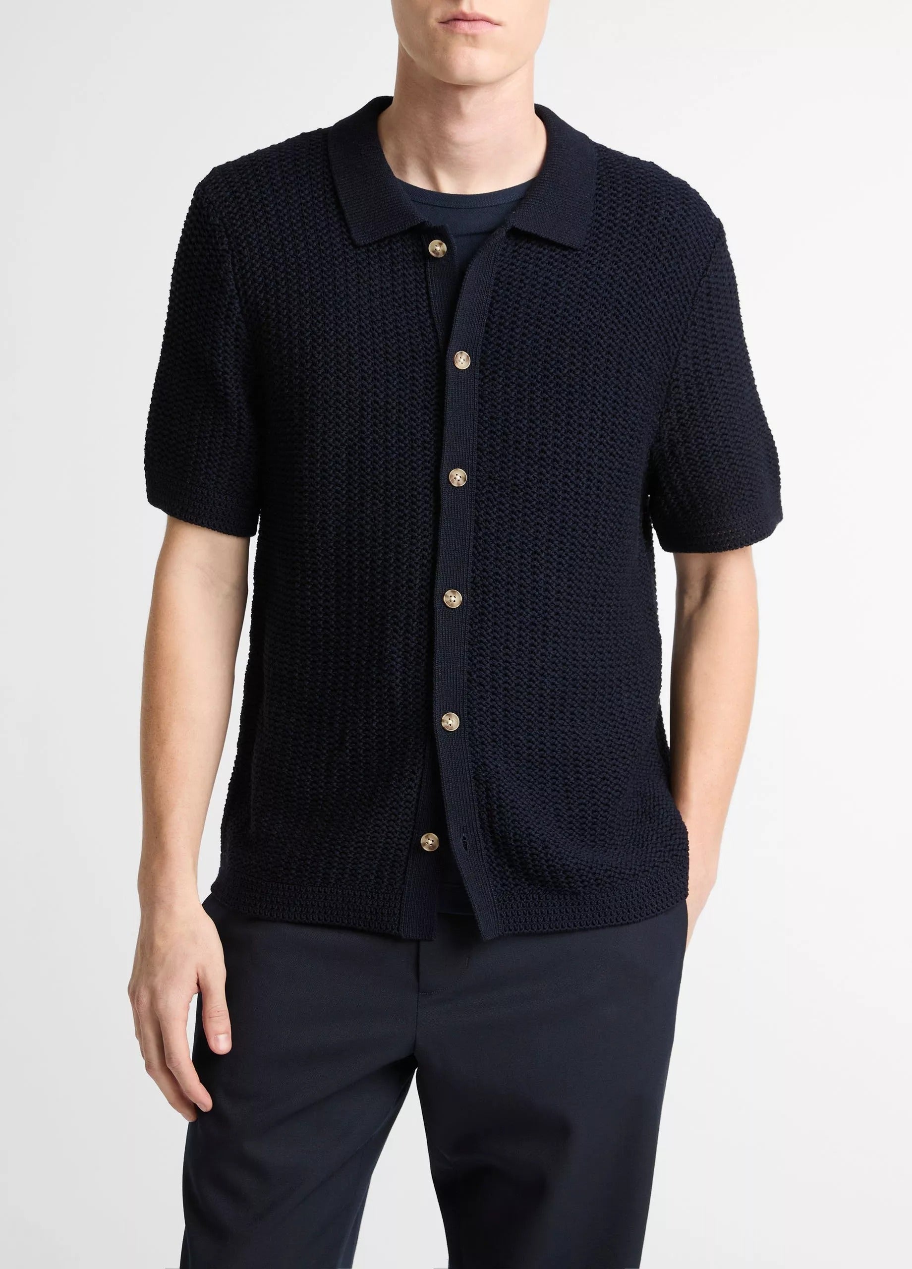 Vince S/S Crochet Button Down, Coastal Blue