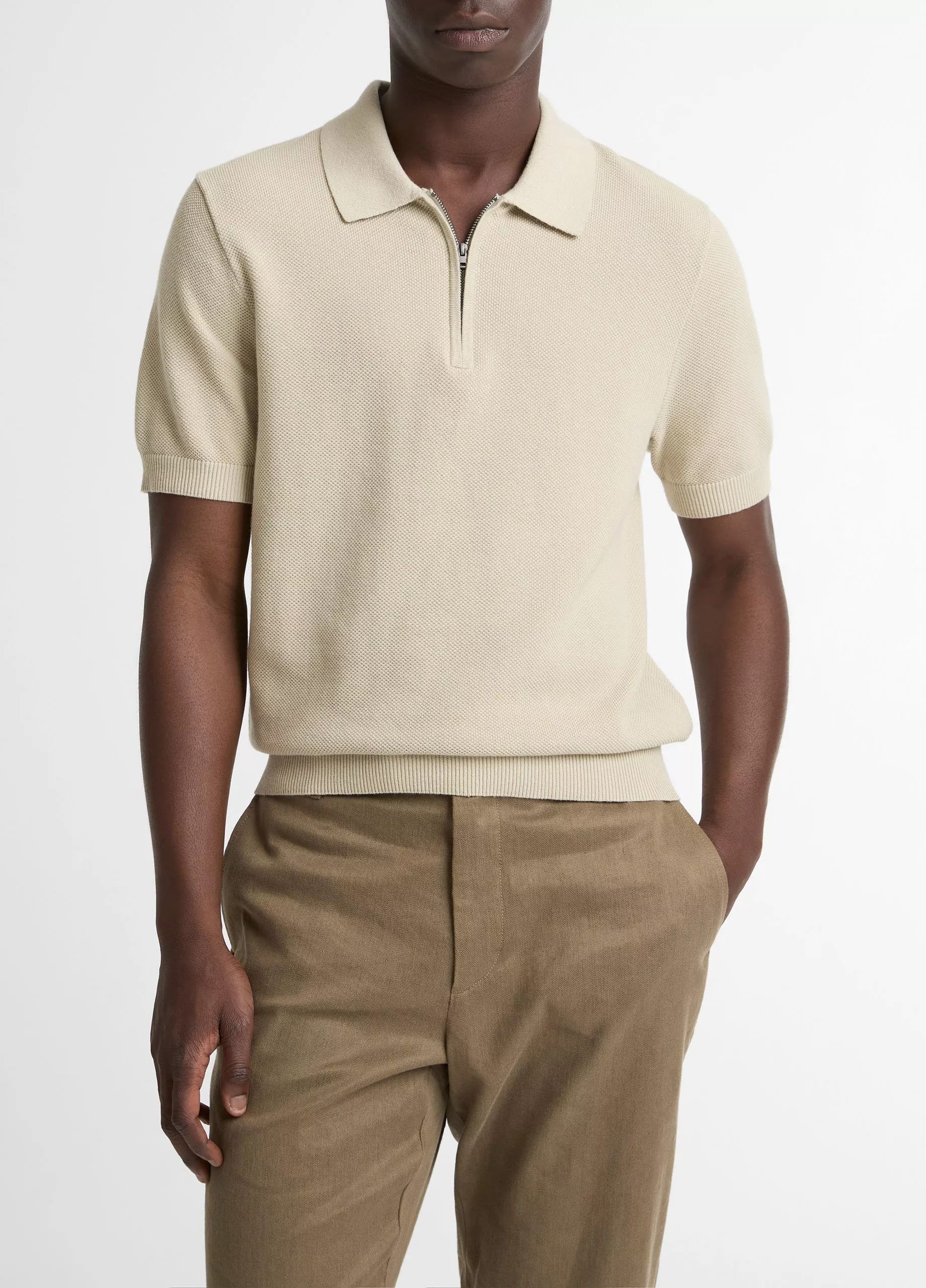 Vince Pique S/S ZIp Polo, Parchment