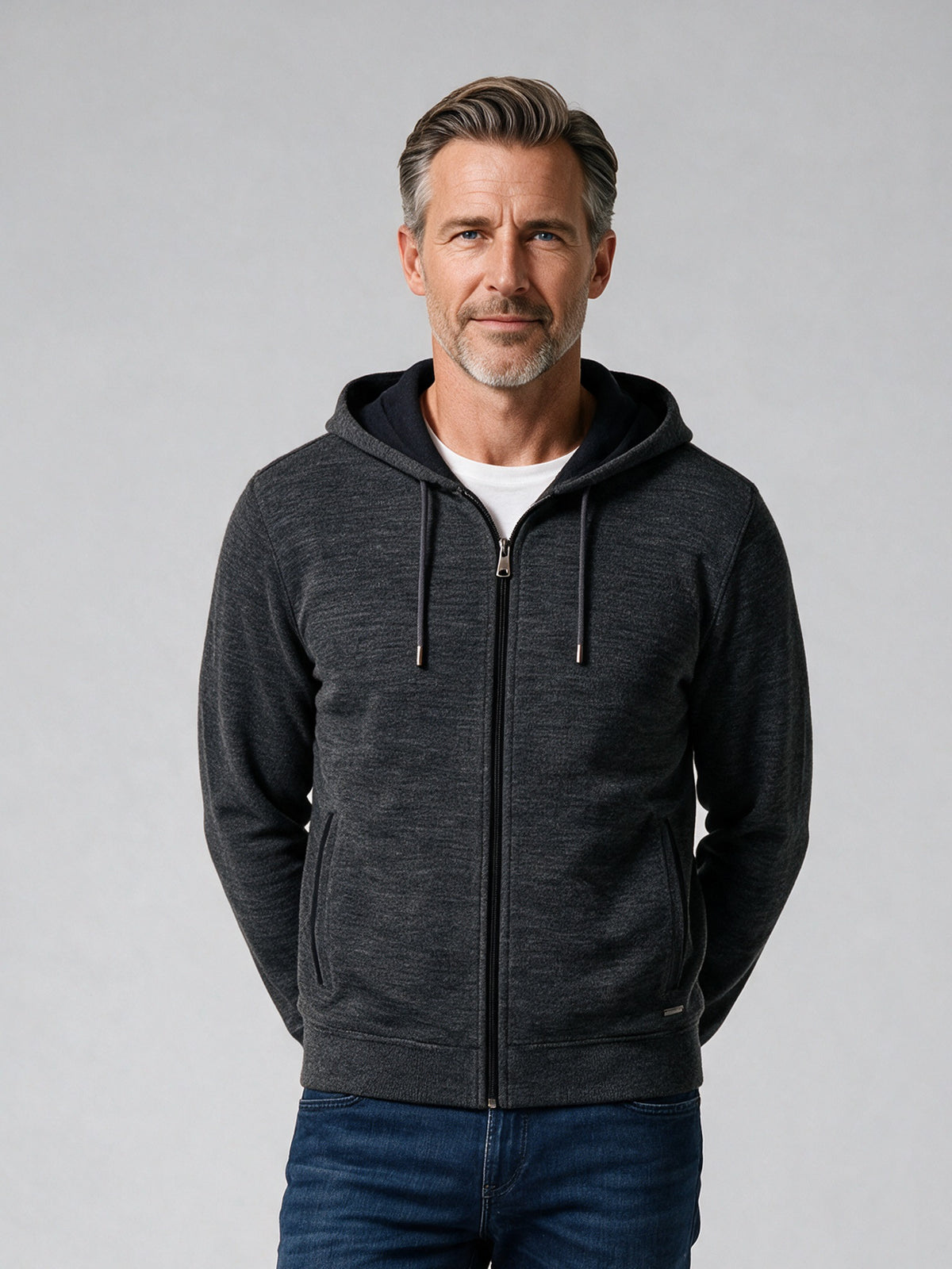 Bugatchi L/S Full-Zip Hoodie, Anthracite – view 2