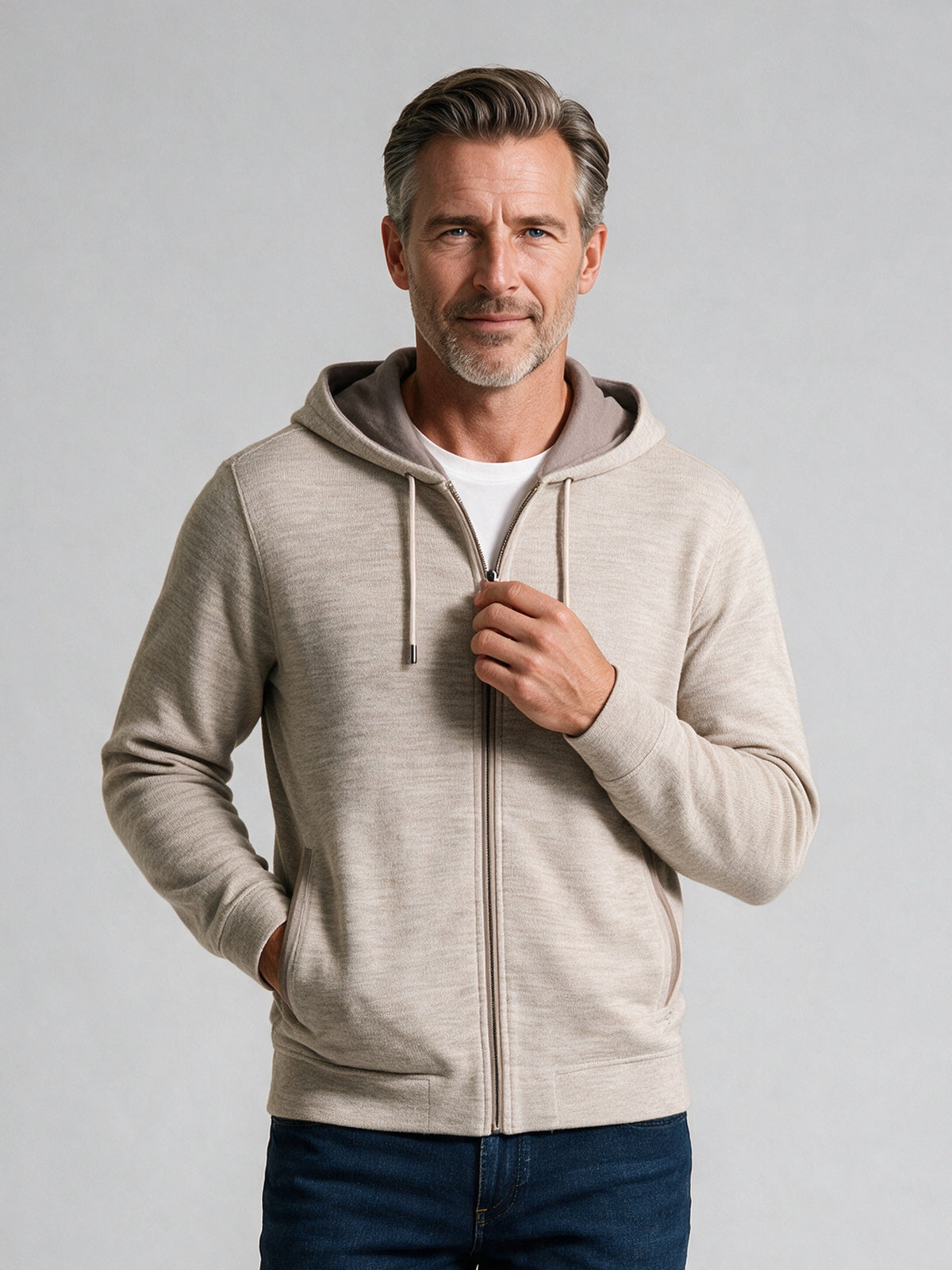 Bugatchi L/S Full-Zip Hoodie, Oatmeal – view 2