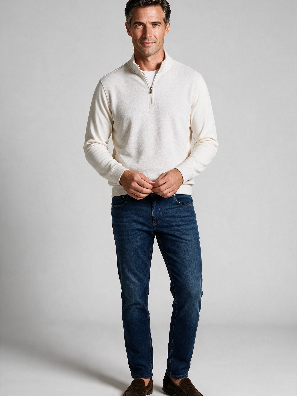Bugatchi L/S Quarter-Zip Knit, Chalk – view 3