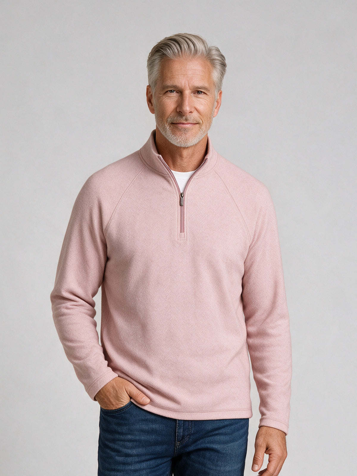 Bugatchi L/S Quarter-Zip Knit, Dusty Pink – view 2