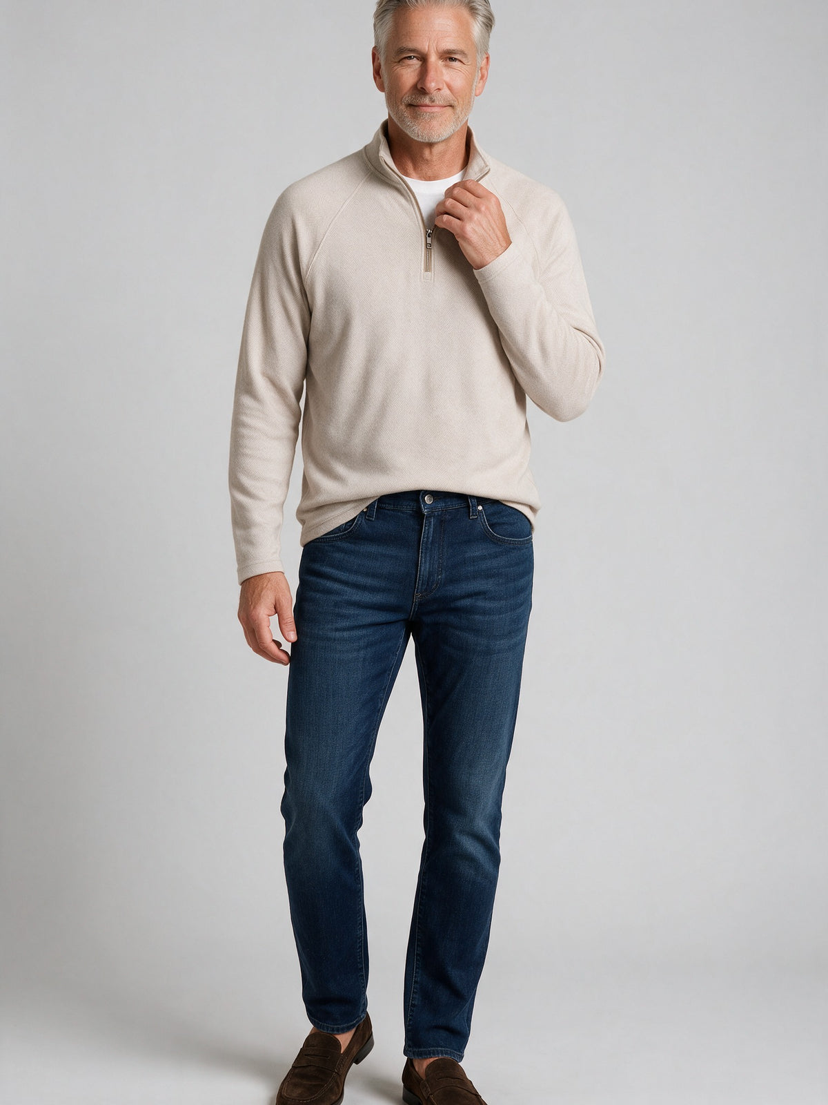 Bugatchi L/S Quarter-Zip Knit, Limestone – view 3