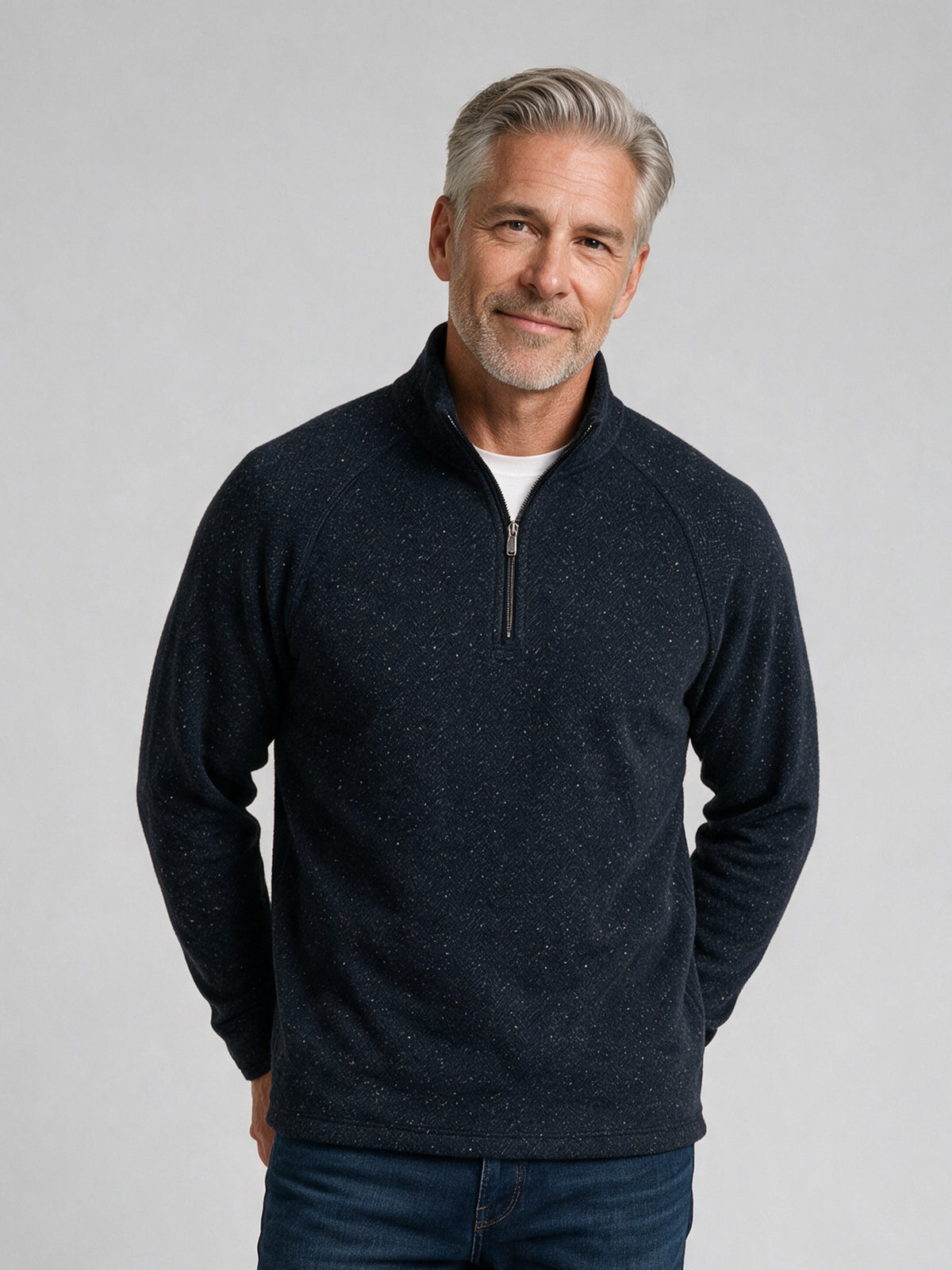 Bugatchi L/S Quarter-Zip Knit, Navy – view 2