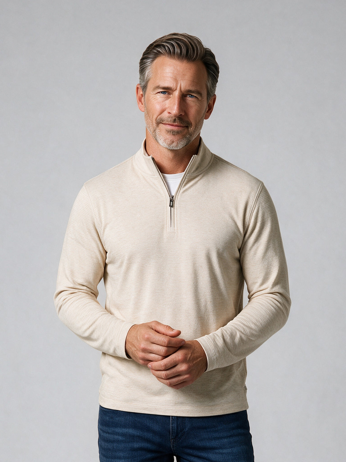 Bugatchi L/S Quarter-Zip Knit, Sand – view 2