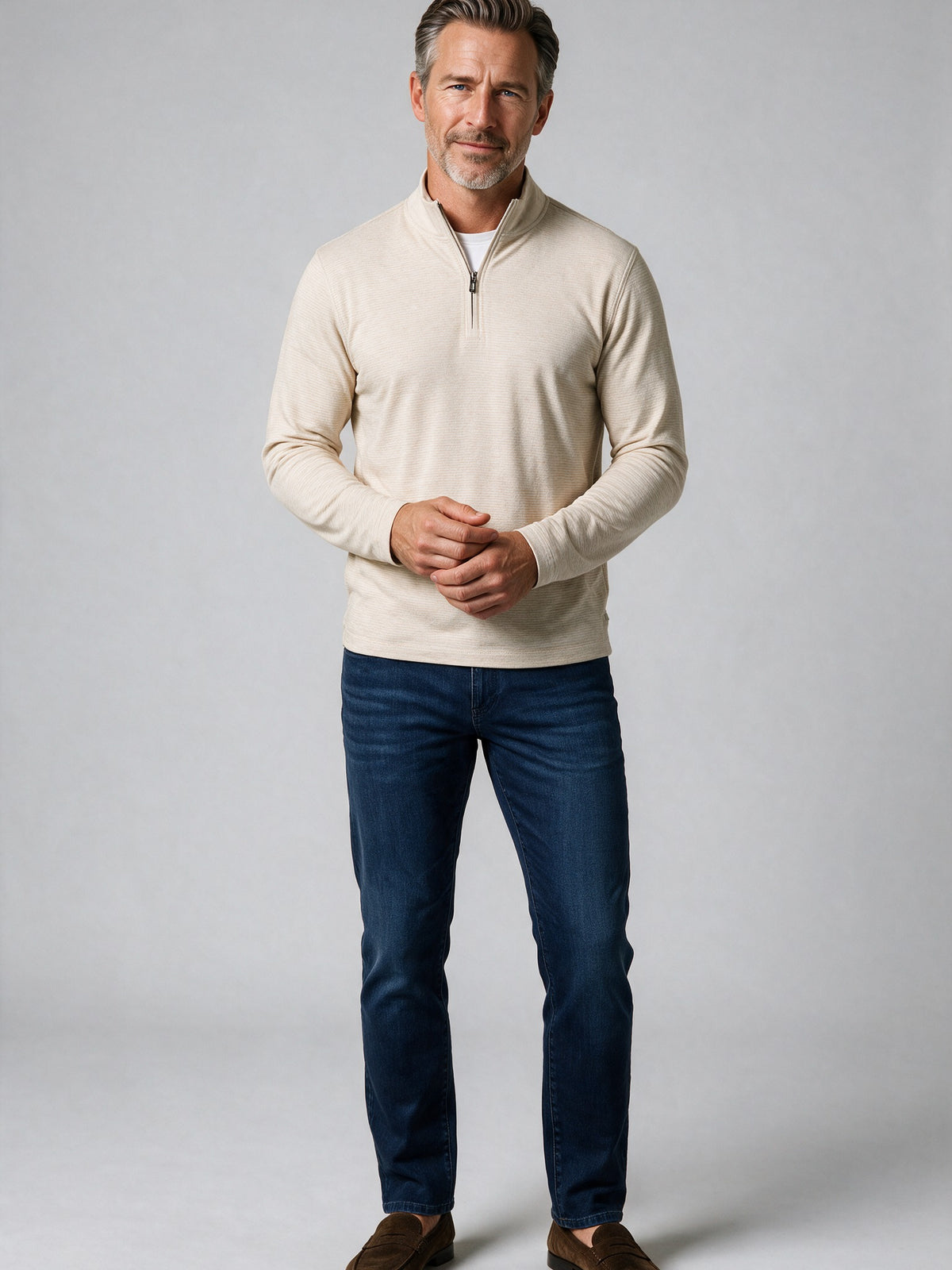 Bugatchi L/S Quarter-Zip Knit, Sand – view 3
