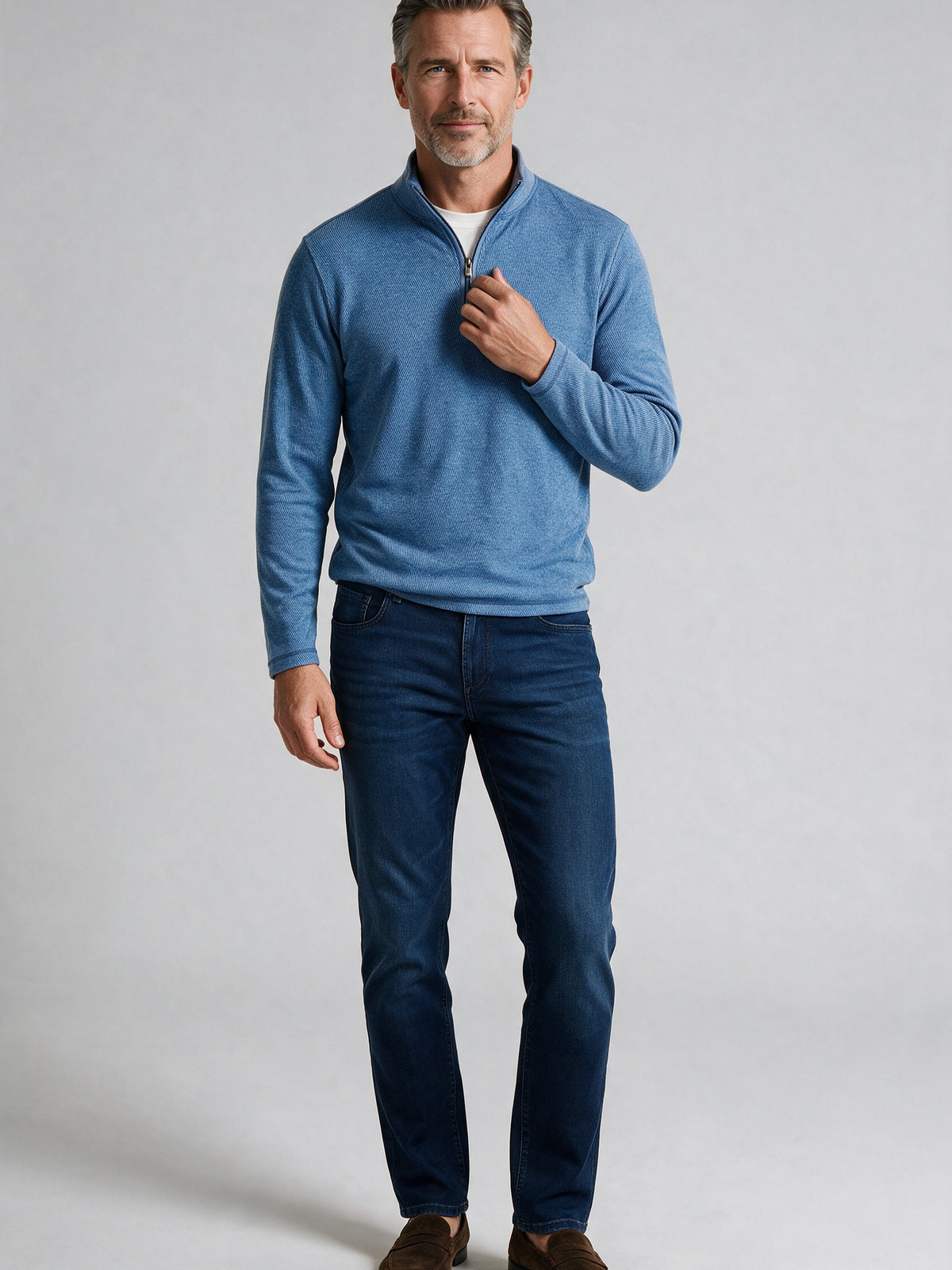 Bugatchi L/S Quarter-Zip Knit, Teal – view 3