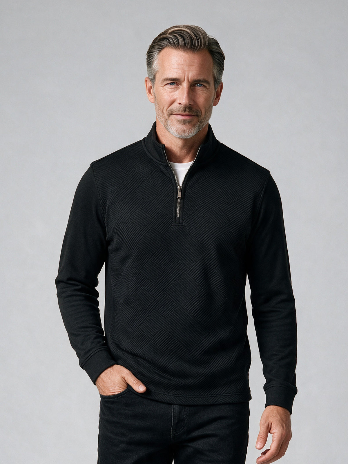 Bugatchi Soft Touch Quarter-Zip Knit, Black – view 2