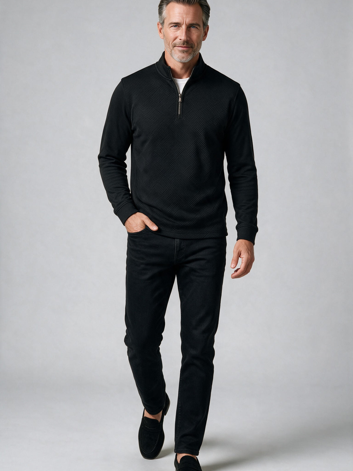 Bugatchi Soft Touch Quarter-Zip Knit, Black – view 3