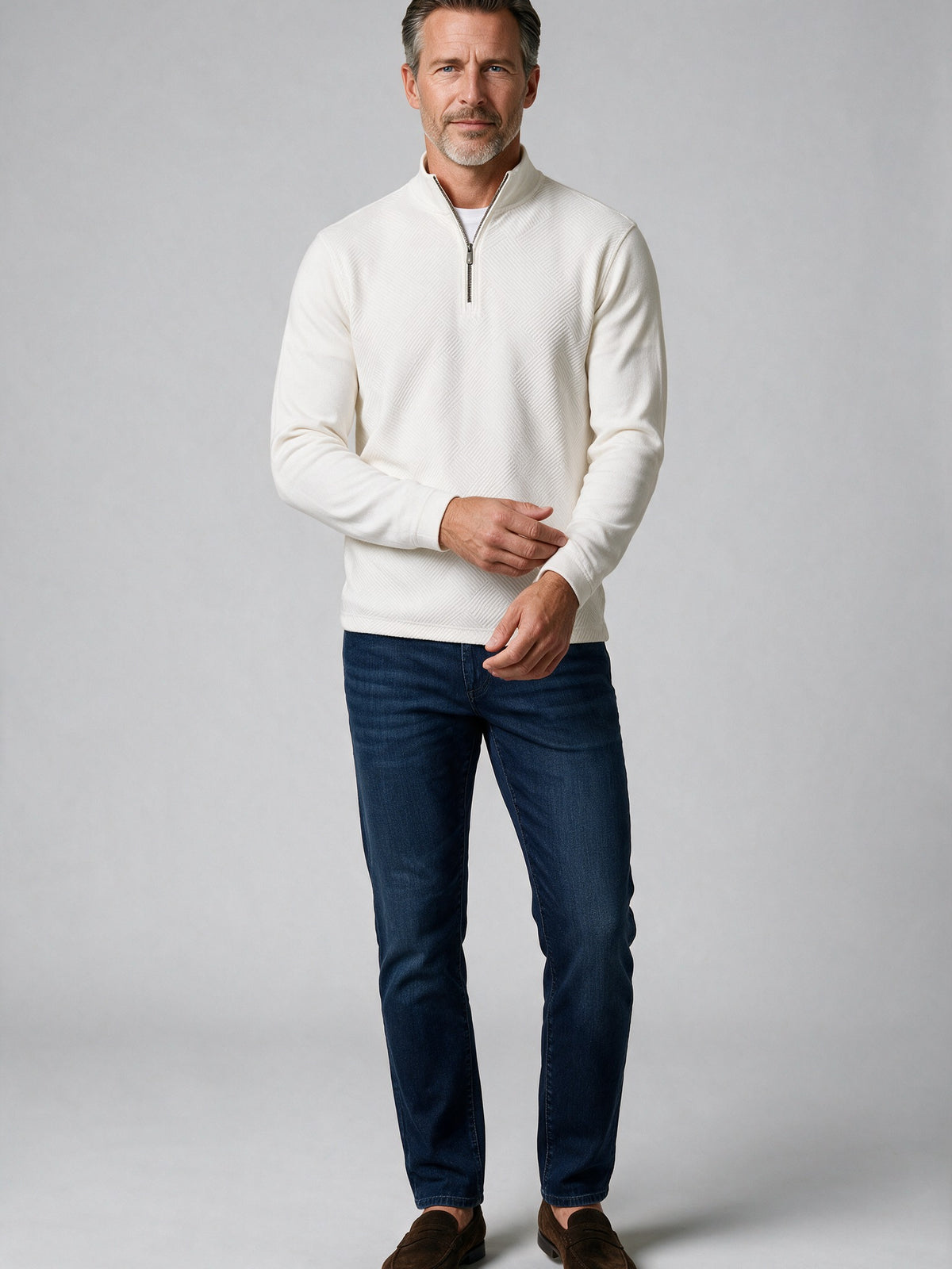 Bugatchi Soft Touch Quarter-Zip Knit, Chalk – view 3