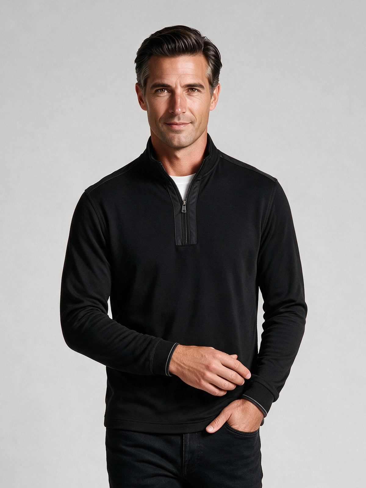 Bugatchi Soft Touch Quarter-Zip Knit, Black – view 2