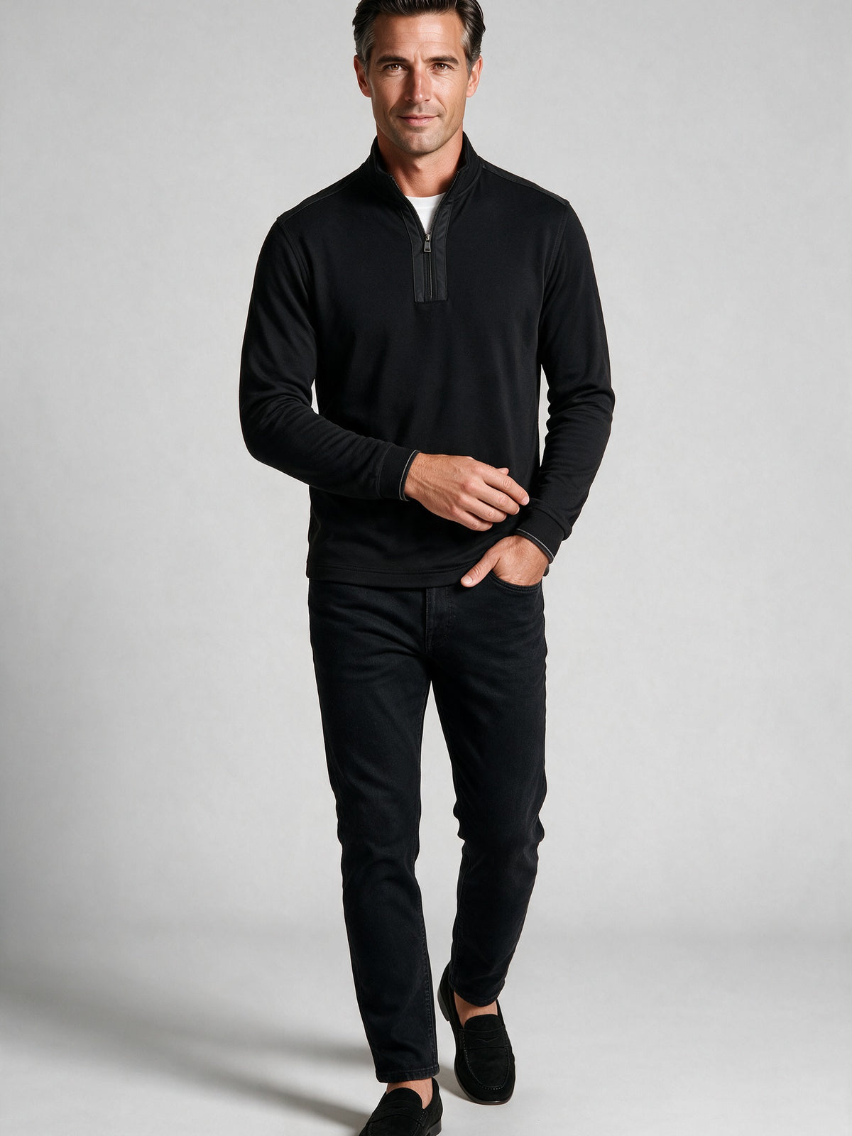 Bugatchi Soft Touch Quarter-Zip Knit, Black – view 3