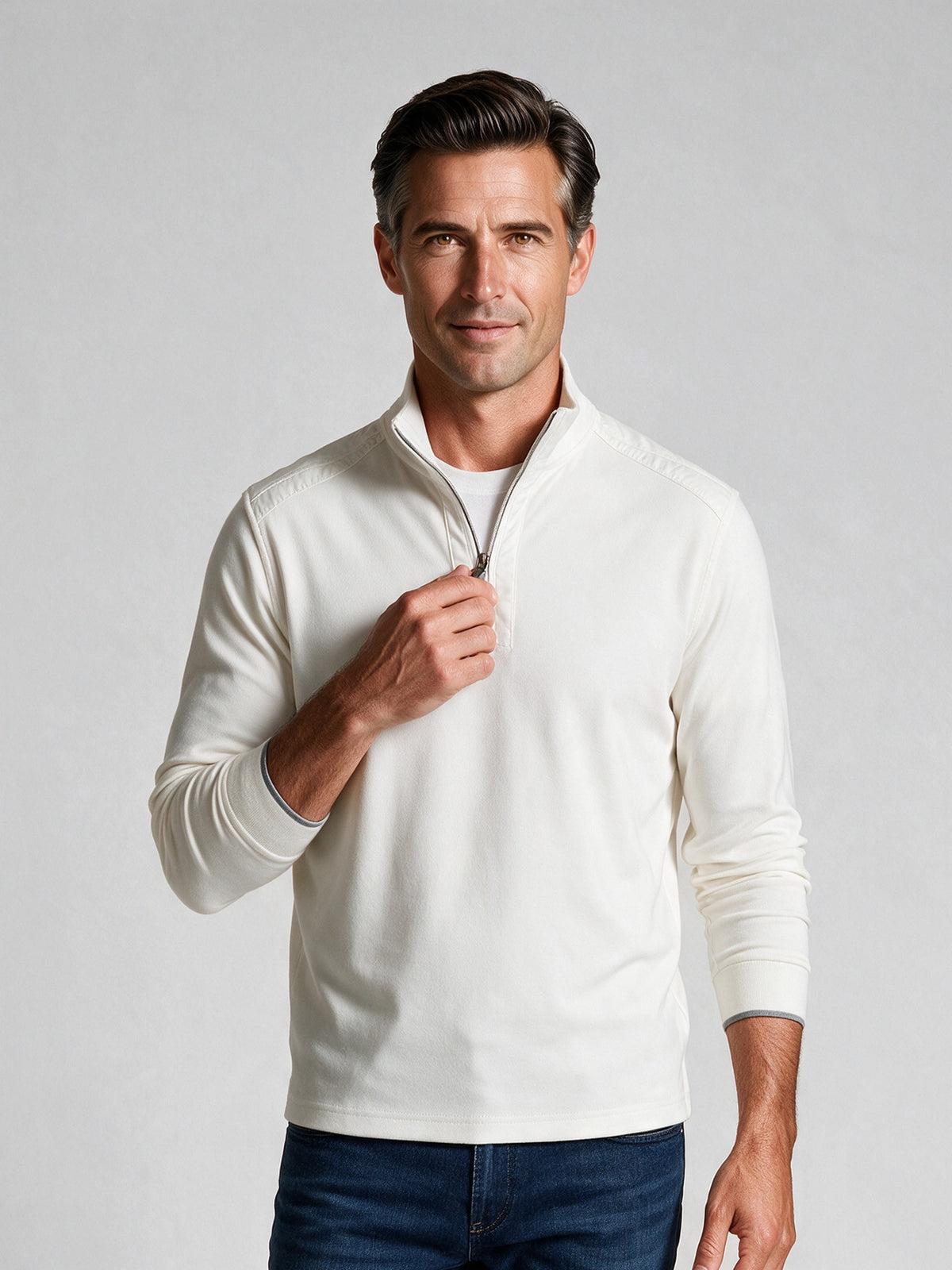 Bugatchi Soft Touch Quarter-Zip Knit, Chalk – view 2