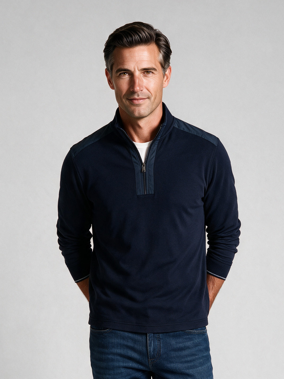Bugatchi Soft Touch Quarter-Zip Knit, Navy – view 2